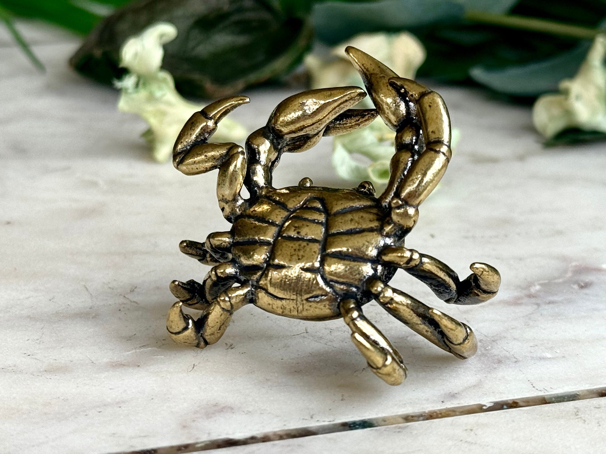 Lifelike Solid Brass Crab Statue, Beach House decor, Sea creature miniature, Japanese Desk Accessory, Paperweight