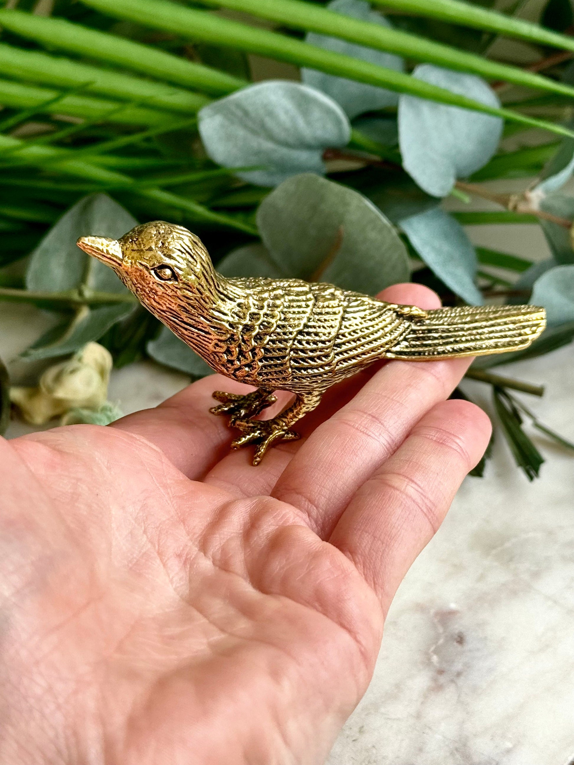 Realistic Solid brass Chick bird statue, brass birdie figurine, adorable gift for bird lovers, st. valentine's Day gift, Plantpot decoration