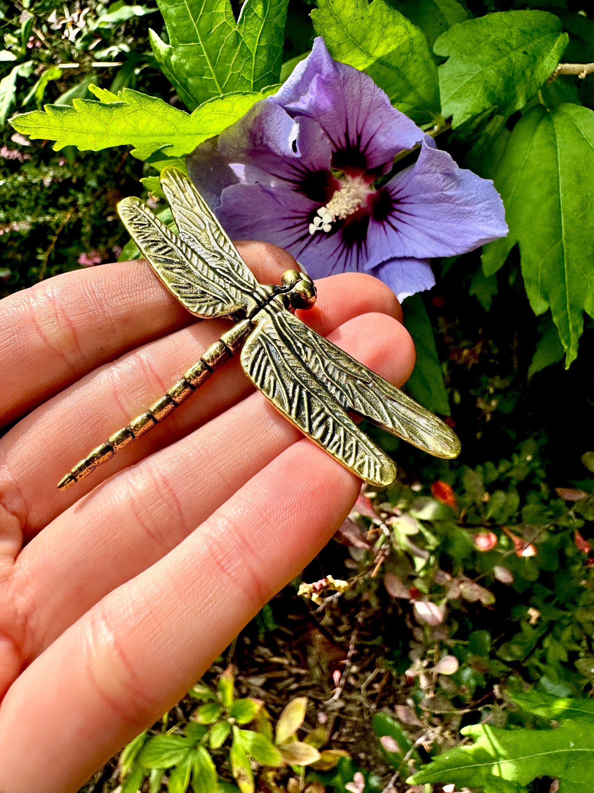 Beautiful Dragonfly Plant Pot Decoration, dragonfly figurine, Solid Brass dragonfly, creative insect brass, summer vibe gift