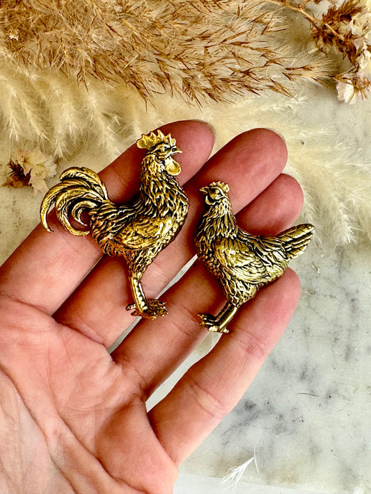 Solid brass Chicken family brass figurine, Rooster and hen miniature, Chicken decorative small figurine, Brass Collectibles, Country Decor