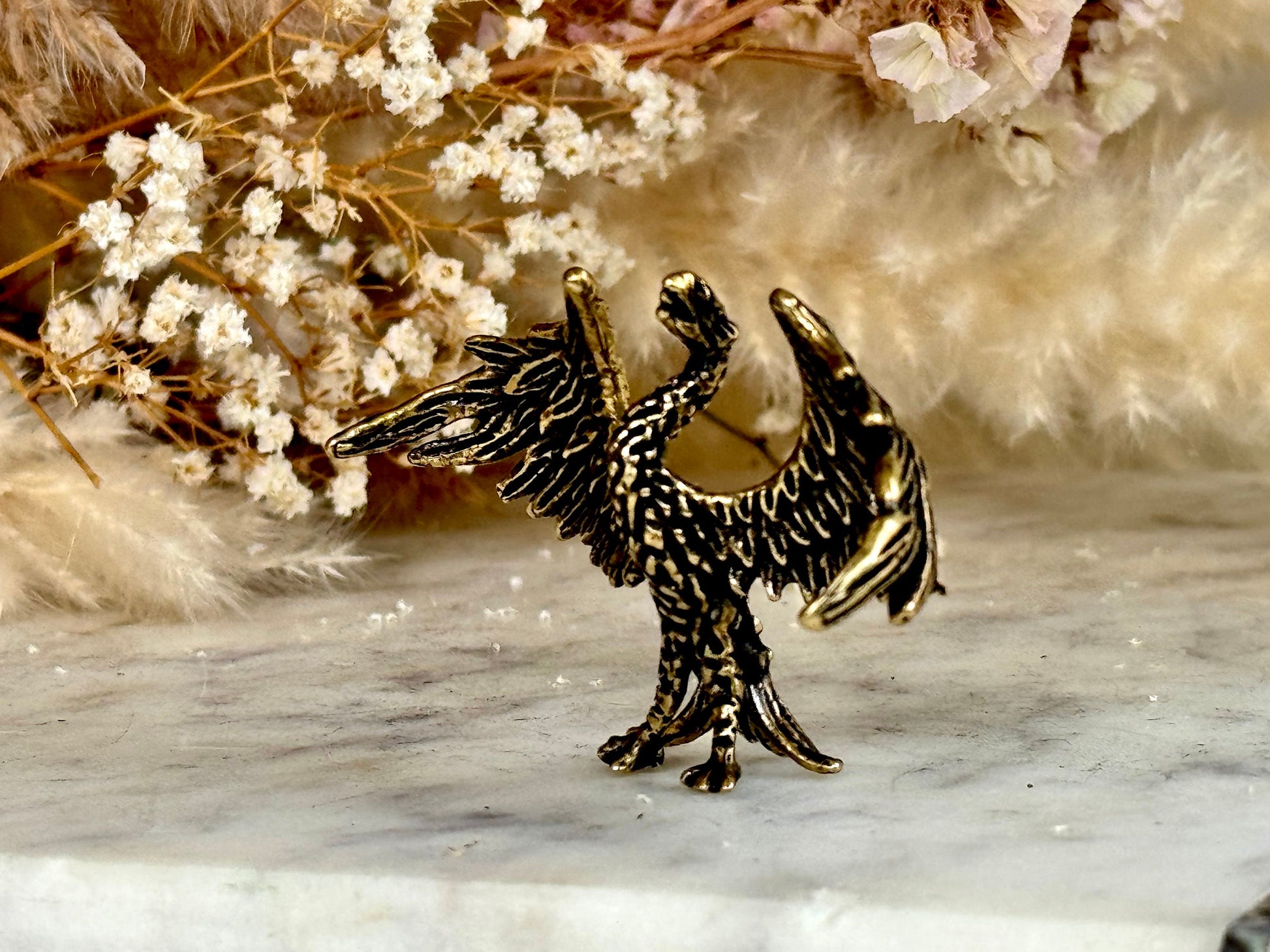Beautiful Miniature Phoenix Statue in Solid Brass - Collectible Figurine - A Unique and Elegant Gift