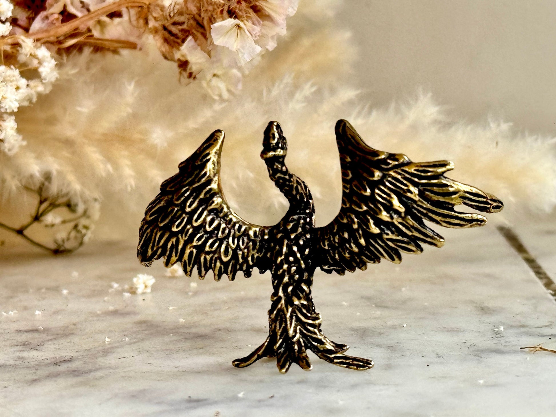 Beautiful Miniature Phoenix Statue in Solid Brass - Collectible Figurine - A Unique and Elegant Gift