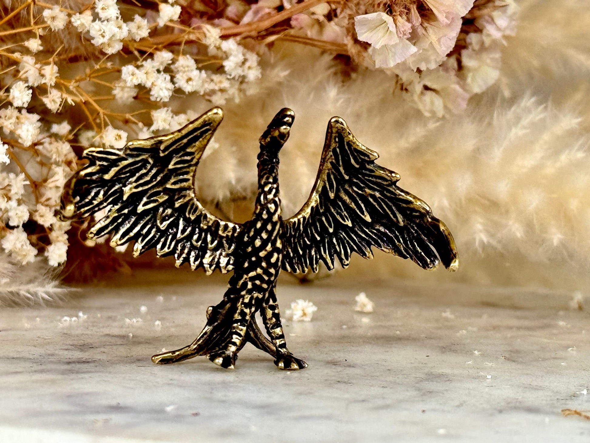 Beautiful Miniature Phoenix Statue in Solid Brass - Collectible Figurine - A Unique and Elegant Gift