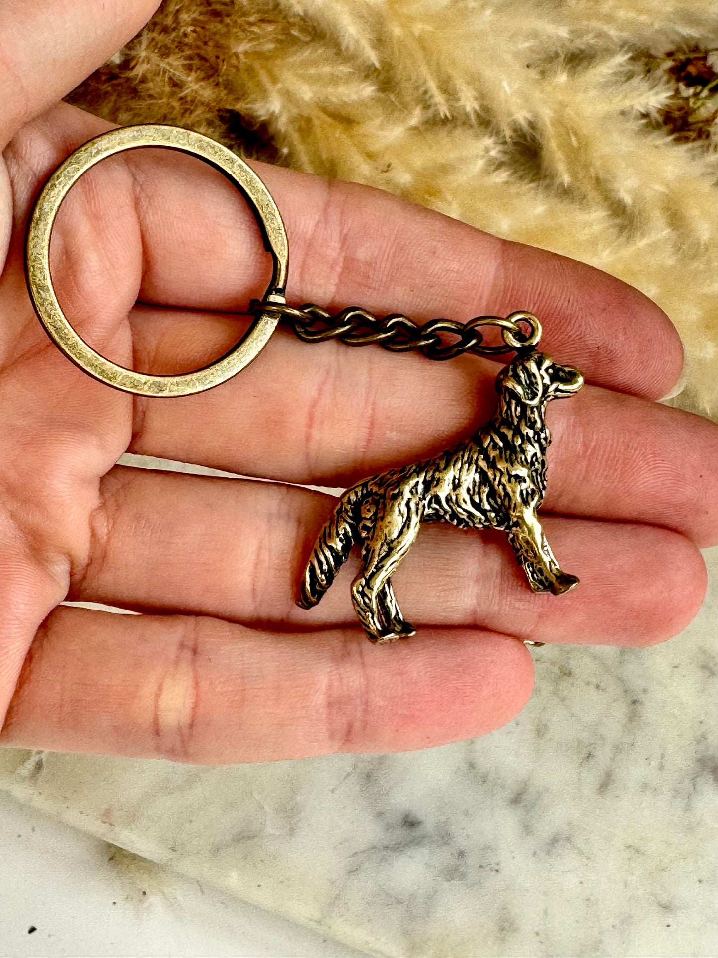 Lifelike Golden retriever keyring, solid brass dog workmanship, Metal retriever pendant