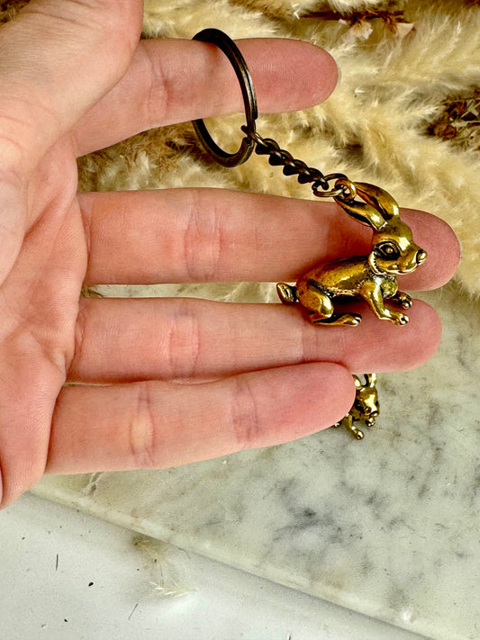 Cute rabbit solid brass keyring, little bunny figurine, rabbit fob, Solid Brass pendant