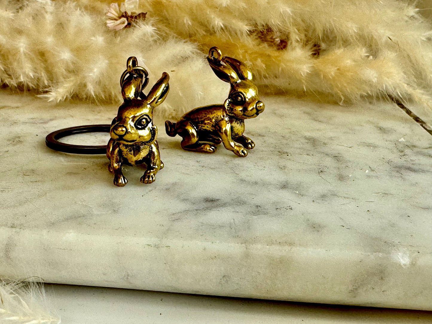 Cute rabbit solid brass keyring, little bunny figurine, rabbit fob, Solid Brass pendant