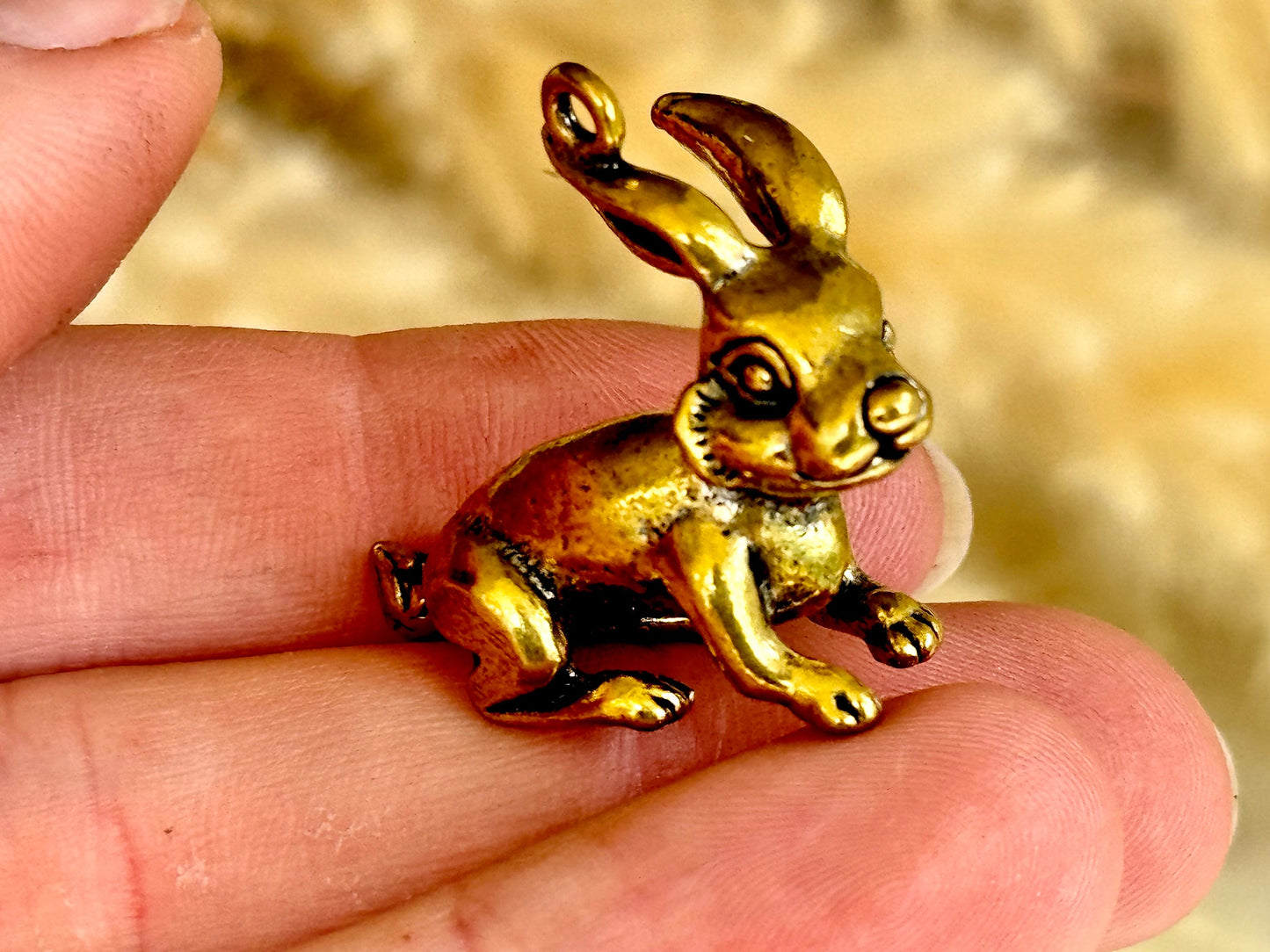 Cute rabbit solid brass keyring, little bunny figurine, rabbit fob, Solid Brass pendant