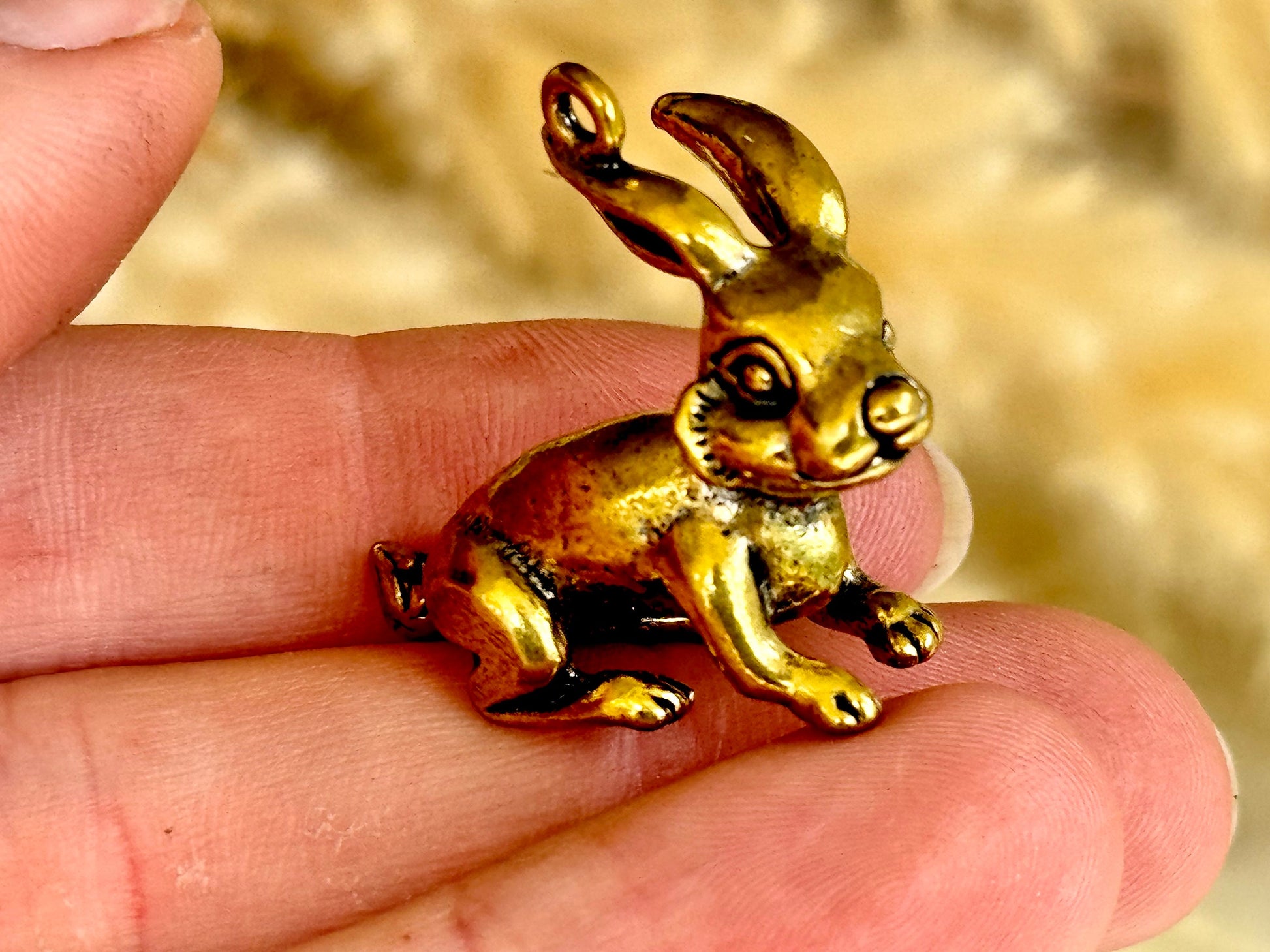 Cute rabbit solid brass keyring, little bunny figurine, rabbit fob, Solid Brass pendant