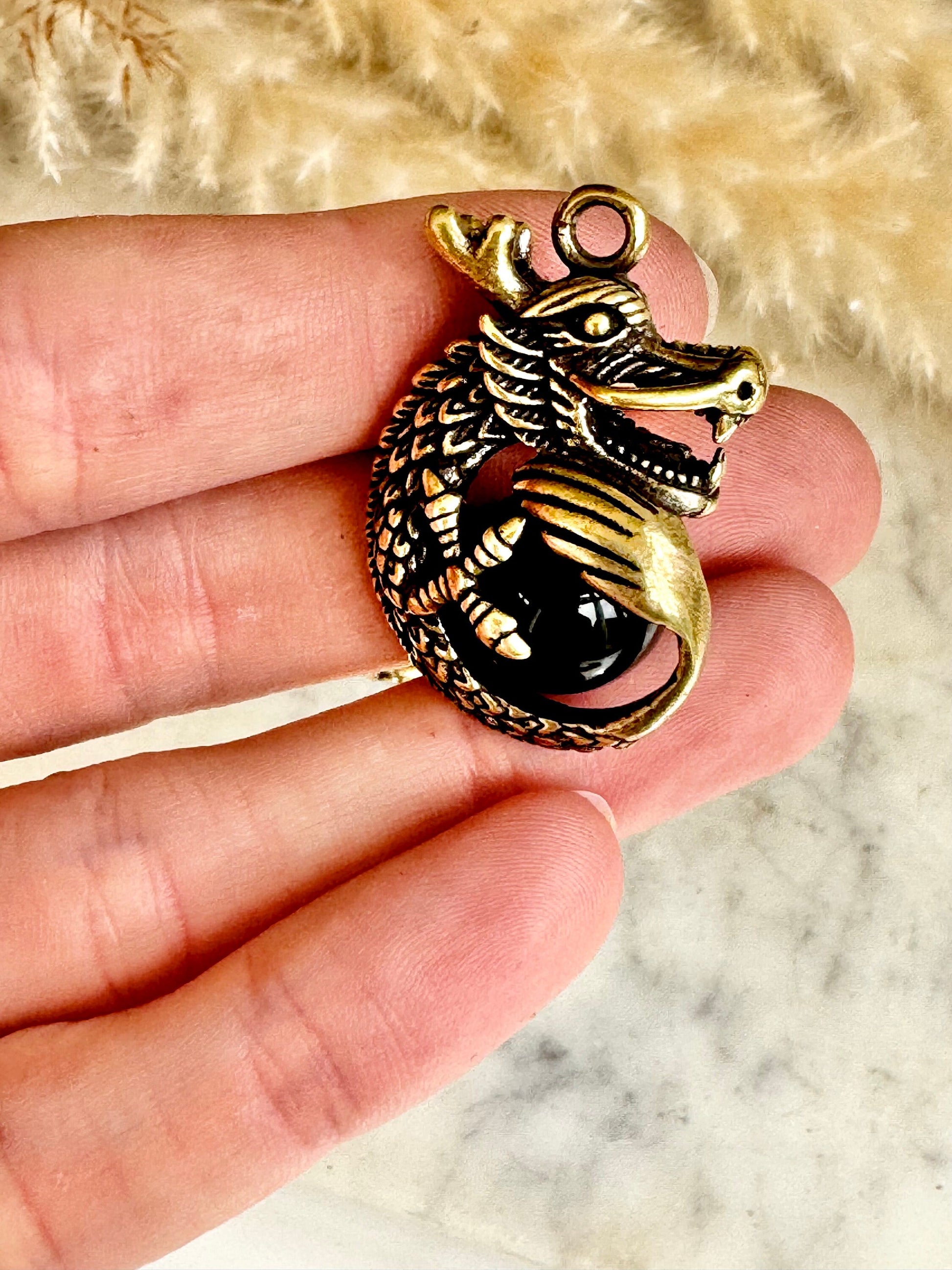 Solid Brass Dragon holding a globe Keychain, Brass Dragon pendant, fine craftsmanship dragon Key Ring