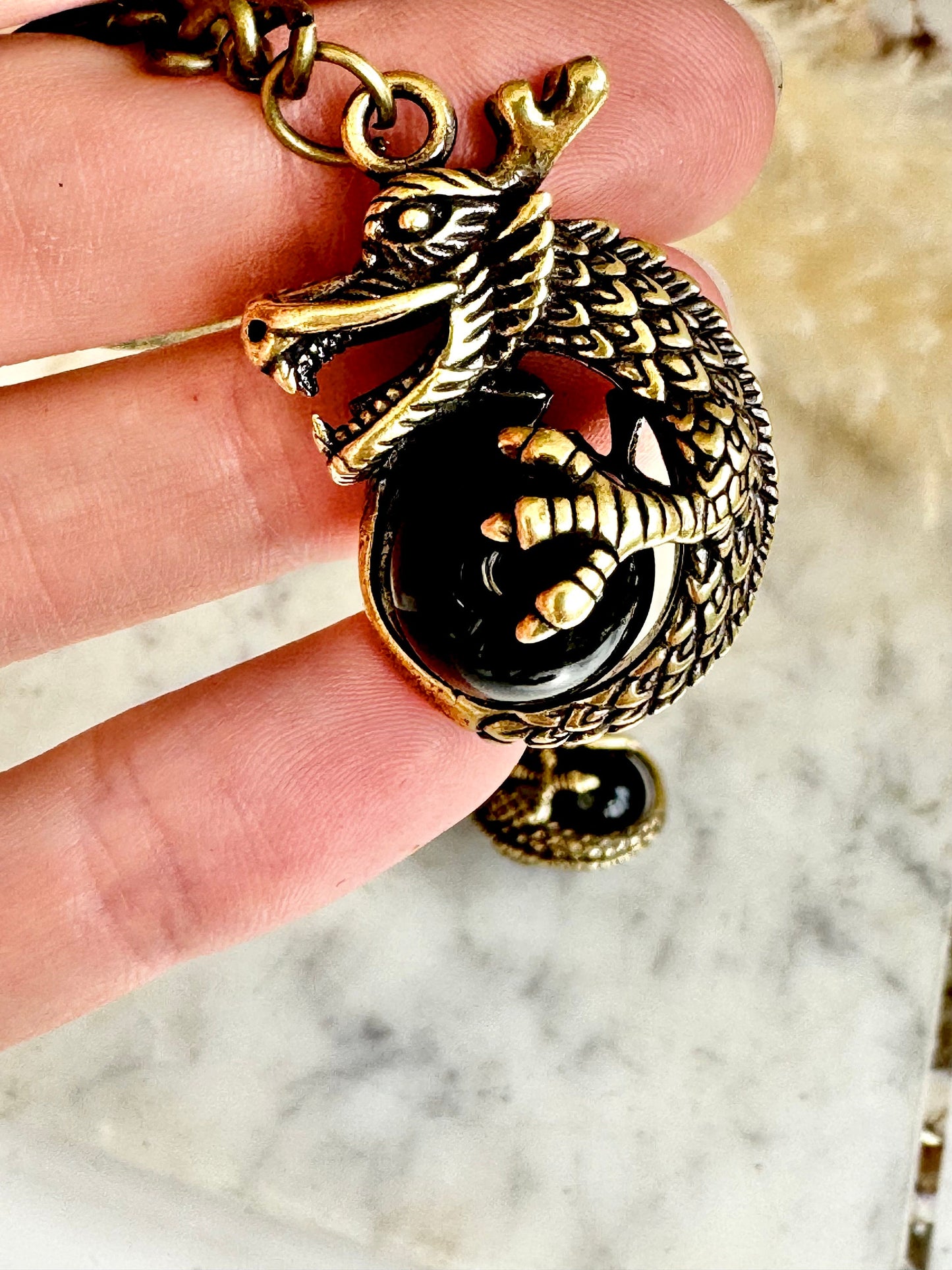 Solid Brass Dragon holding a globe Keychain, Brass Dragon pendant, fine craftsmanship dragon Key Ring
