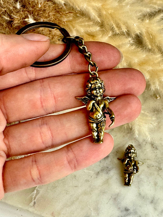 Cupid solid brass keyring, The god of Love fine pendant, Cherub keychain, true love gift, Adorable little gift, Gift for loved ones