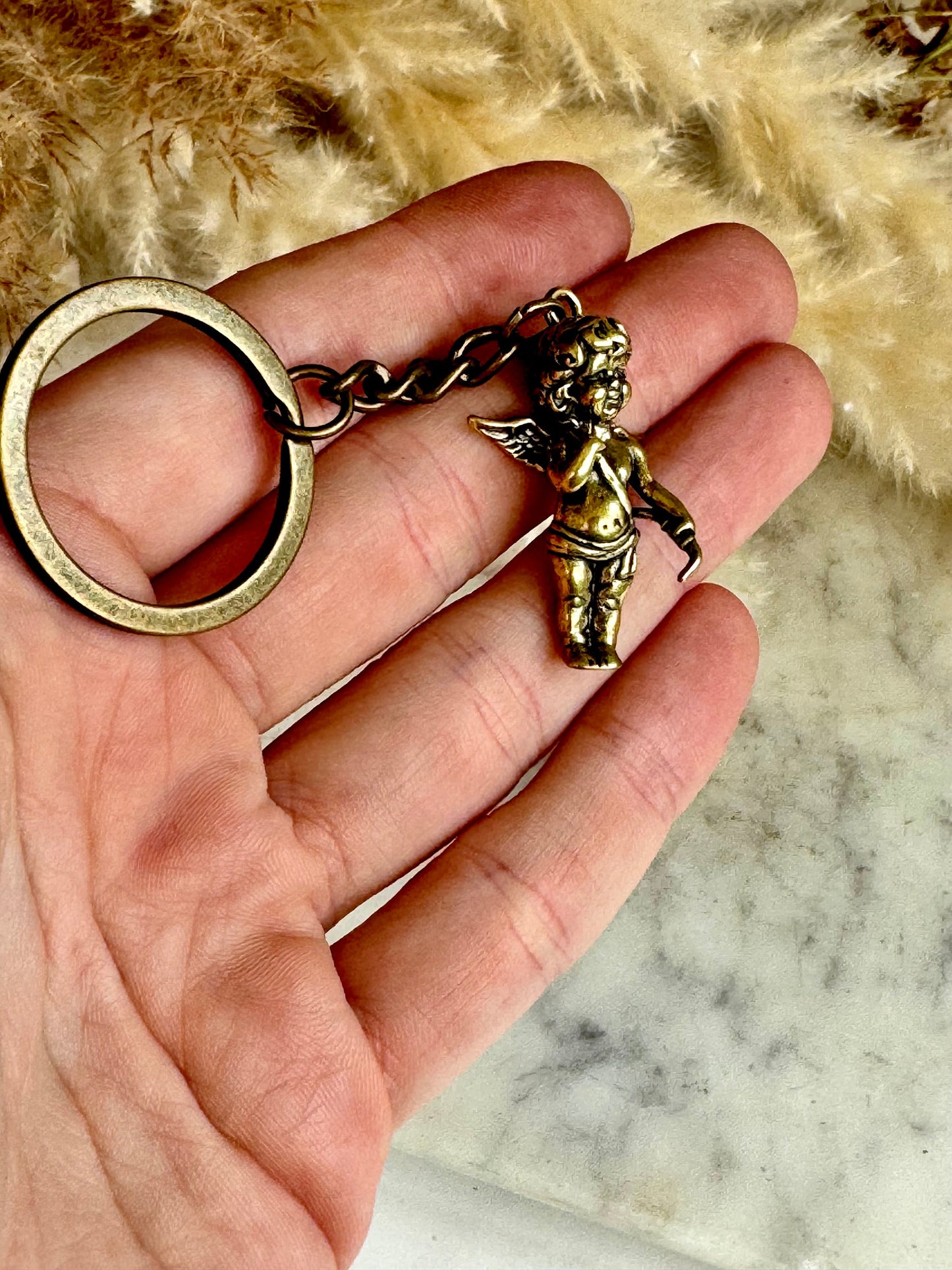 Cupid solid brass keyring, The god of Love fine pendant, Cherub keychain, true love gift, Adorable little gift, Gift for loved ones