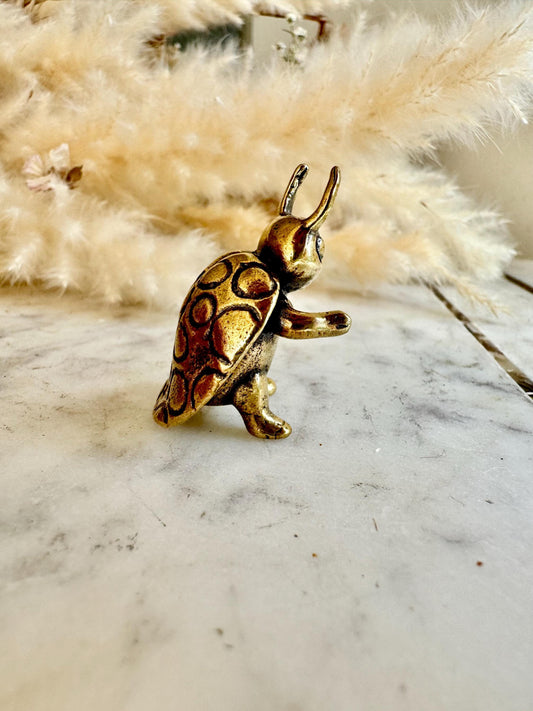 Solid brass Happy Ladybug figurine, little ladybird statuette, fine metal workmanship, insect ornament, good luck trinket