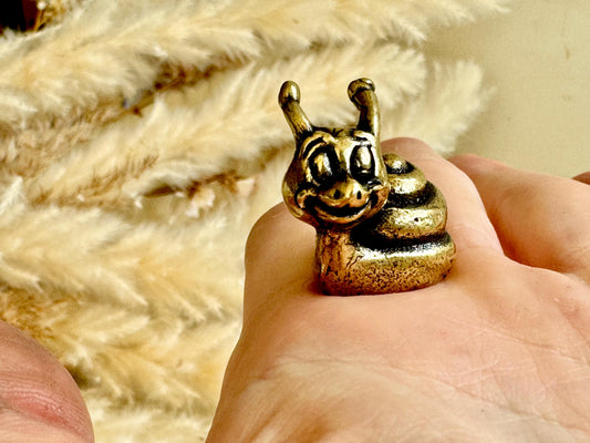 Solid brass Happy Garden Snail Miniature, Metal Snail figurine, lifelike solid brass shelled gastropod ornament