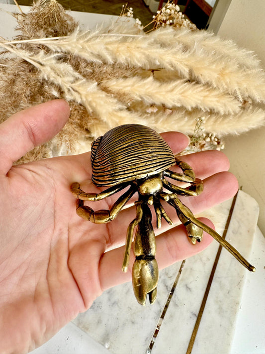 Big Solid Brass Hermit Crab Ornament, seashell figurine, ocean art mollusc miniature, sea-themed decoration, Big crab paperweight