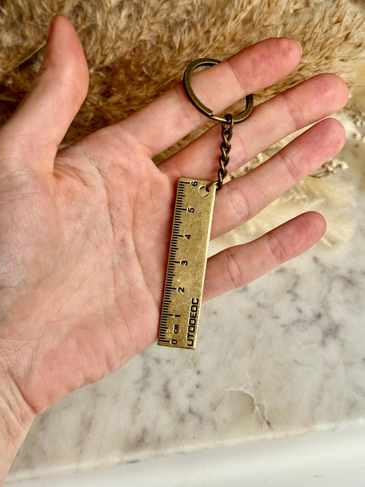 Compact Brass Ruler 6CM keyring, Metal Ruler pedant, Good luck keyring