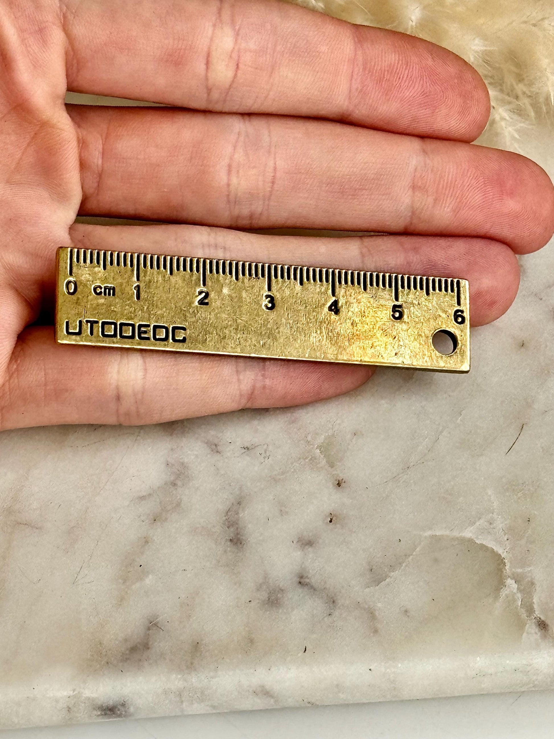 Compact Brass Ruler 6CM keyring, Metal Ruler pedant, Good luck keyring