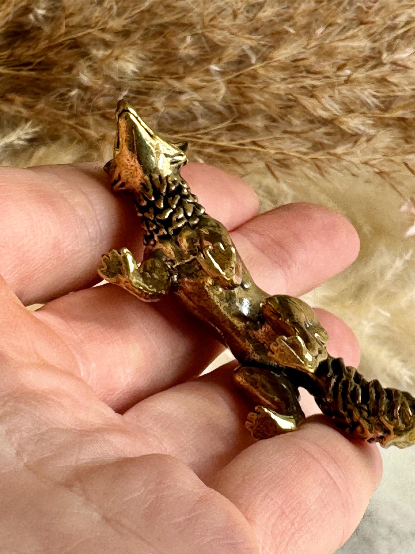 Fine statuette of grey fox, solid brass fox figurine, wild life desktop decoration, brush stand, creative little fox gift