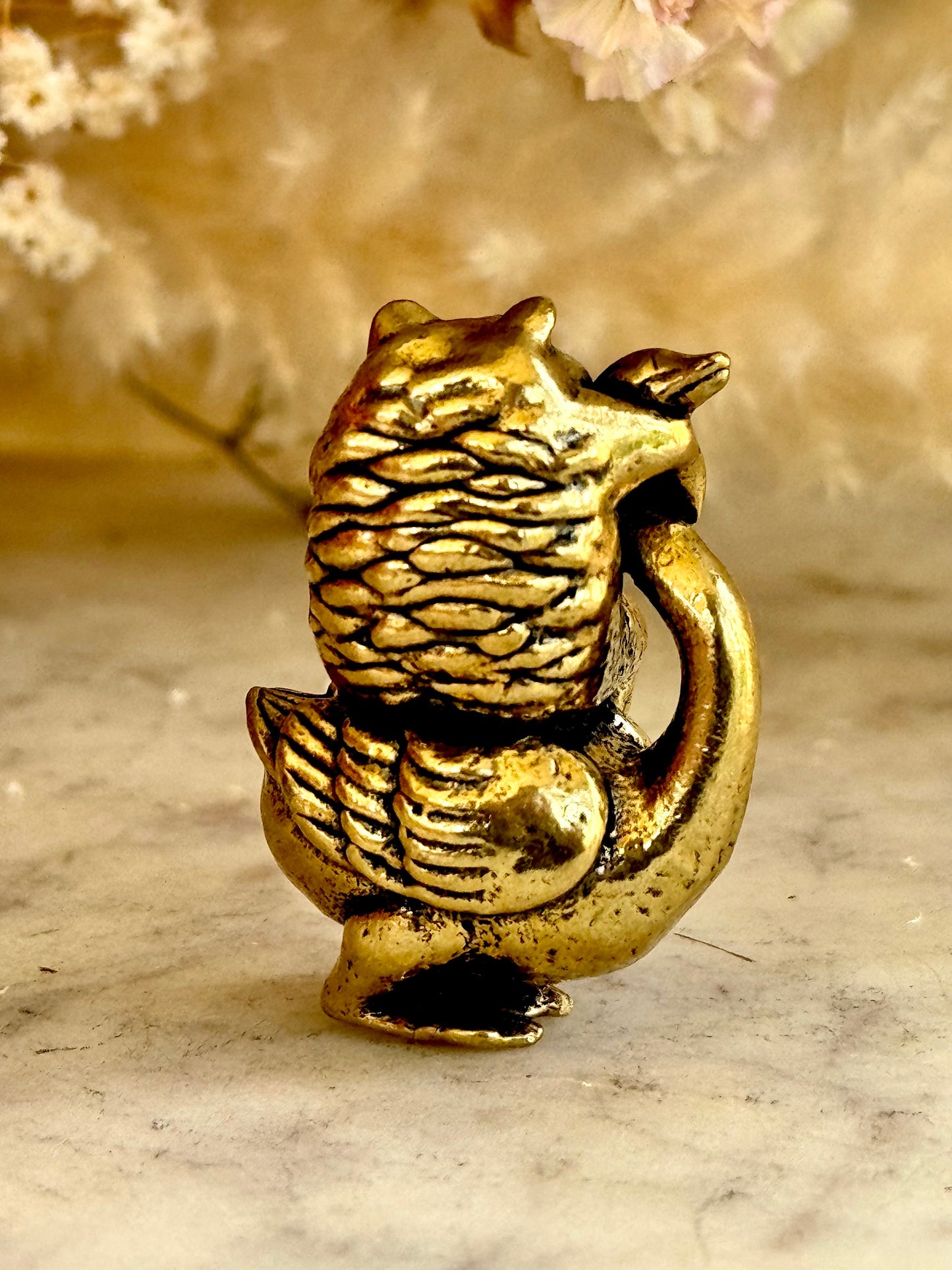 Brass Wise Frog and Goose Figurine, Brass Frog ornament, Whimsical Animal Sculpture, Frog smokes a pipe miniature