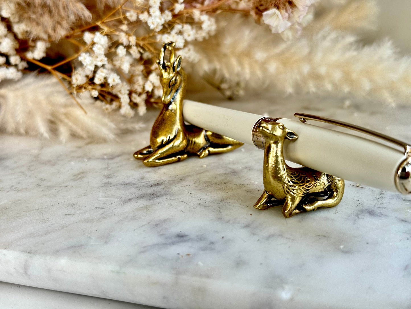 Beautiful Brass Sika Deer Desk Ornaments and Pen Rest - traditional Style Animal Figurines, Decorative Desk Accessories for Home Decor