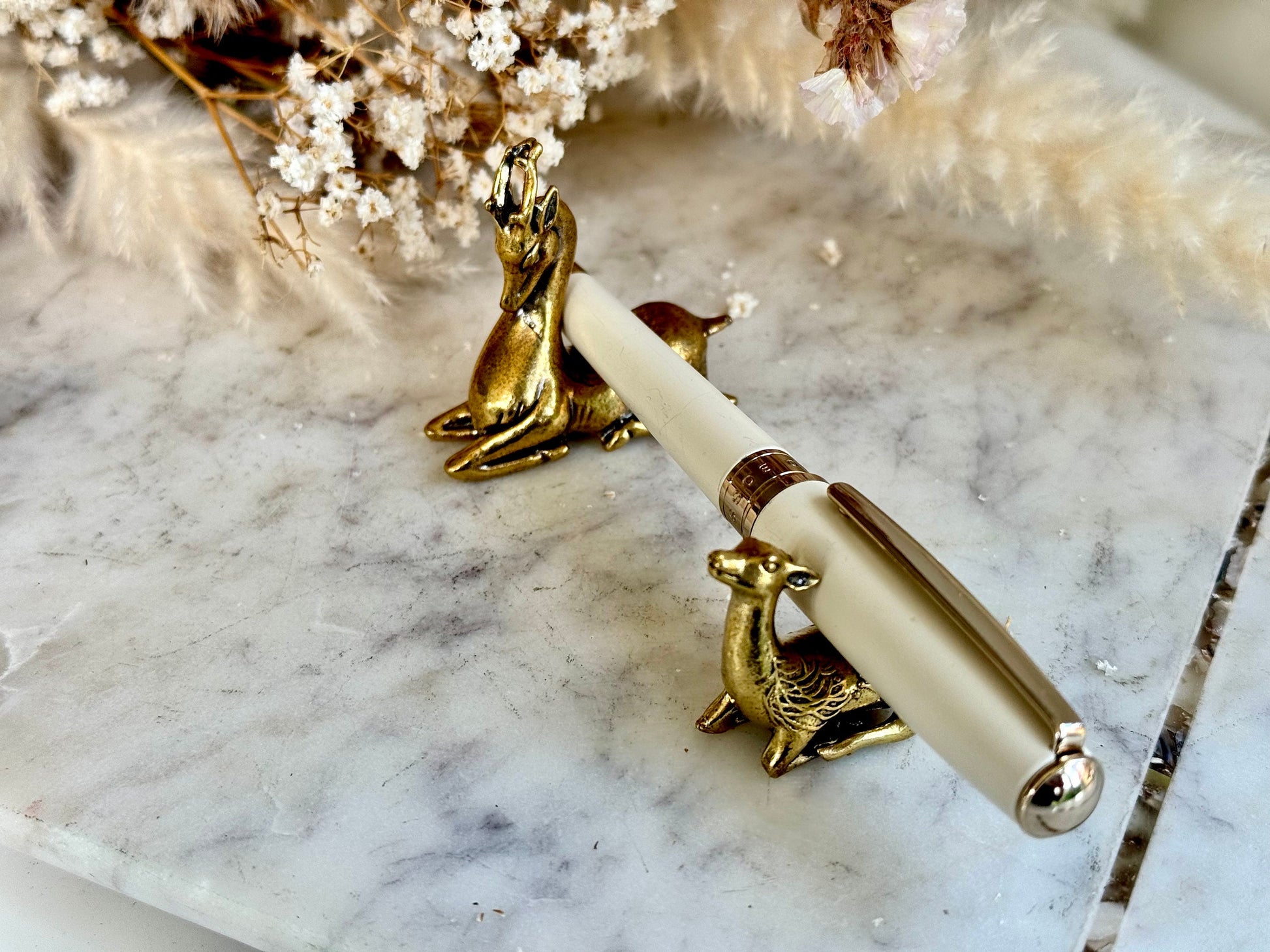 Beautiful Brass Sika Deer Desk Ornaments and Pen Rest - traditional Style Animal Figurines, Decorative Desk Accessories for Home Decor