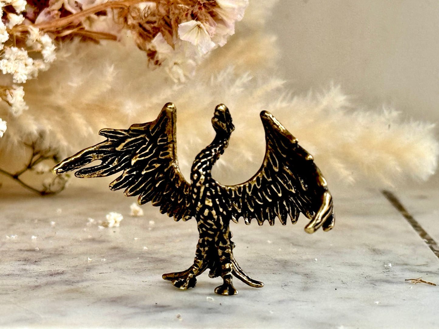 Beautiful Miniature Phoenix Statue in Solid Brass - Collectible Figurine - A Unique and Elegant Gift