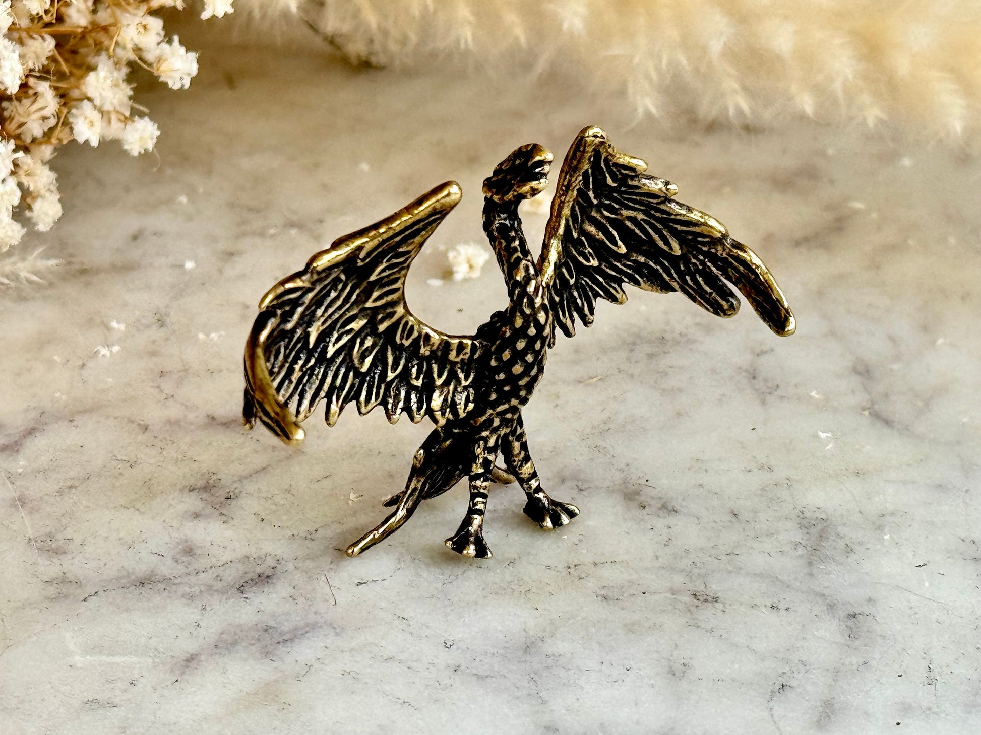 Beautiful Miniature Phoenix Statue in Solid Brass - Collectible Figurine - A Unique and Elegant Gift