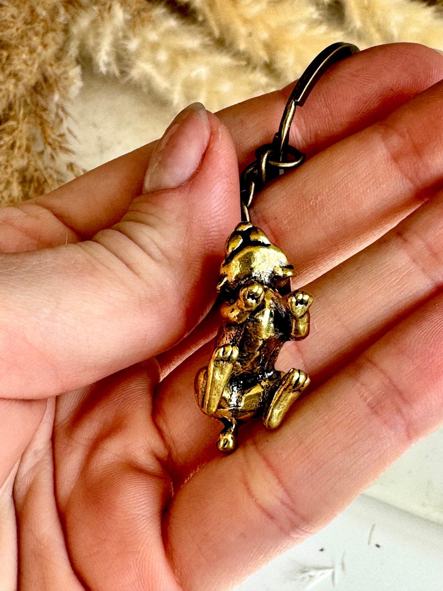 Cute rabbit solid brass keyring, little bunny figurine, rabbit fob, Solid Brass pendant