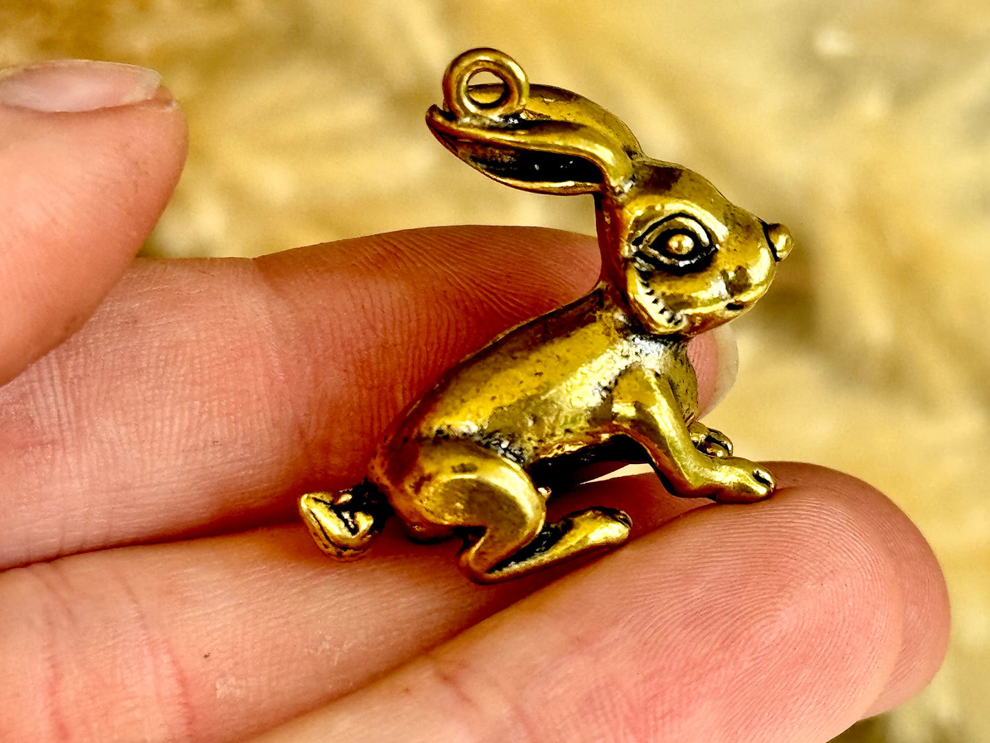Cute rabbit solid brass keyring, little bunny figurine, rabbit fob, Solid Brass pendant