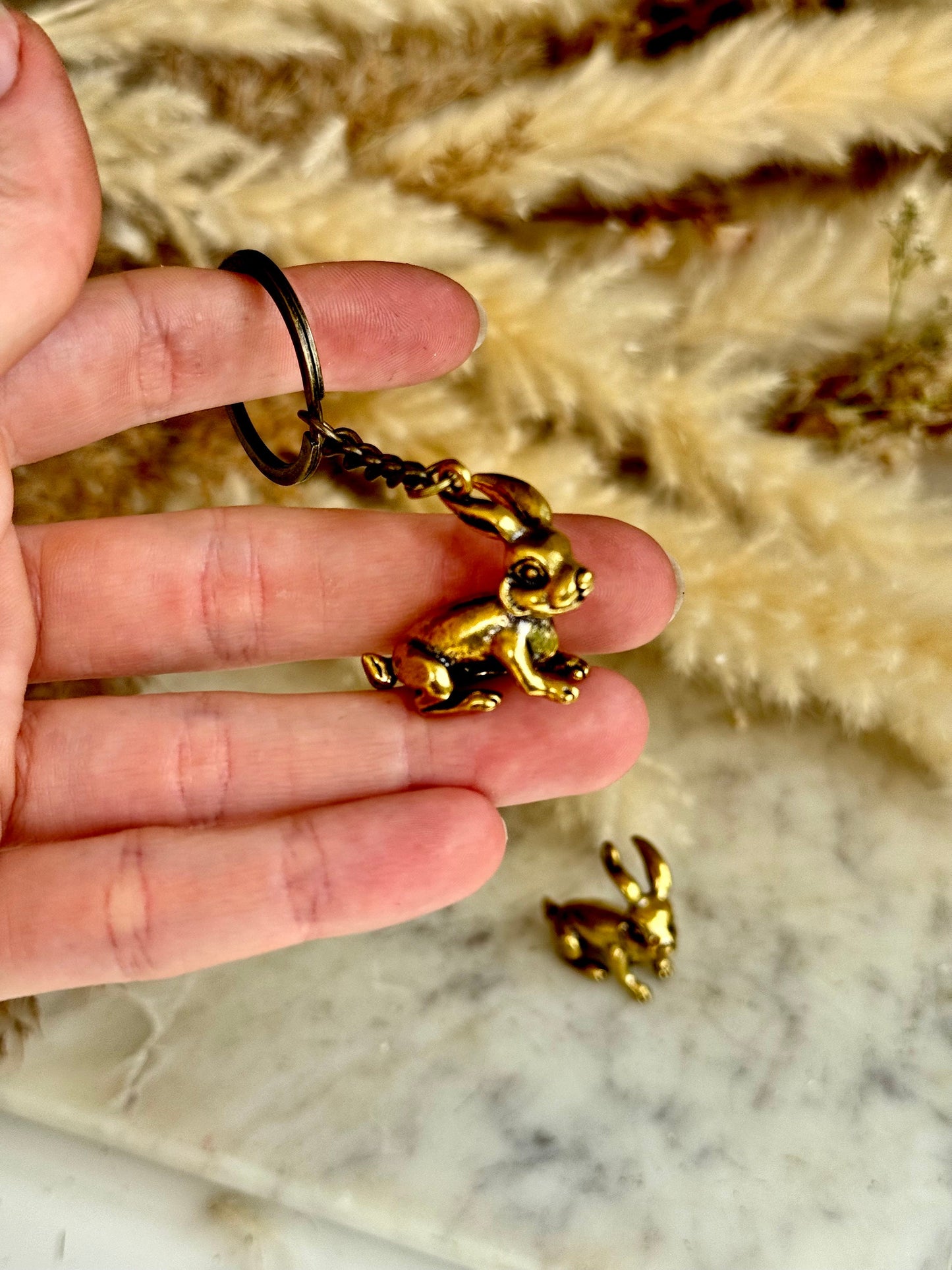 Cute rabbit solid brass keyring, little bunny figurine, rabbit fob, Solid Brass pendant