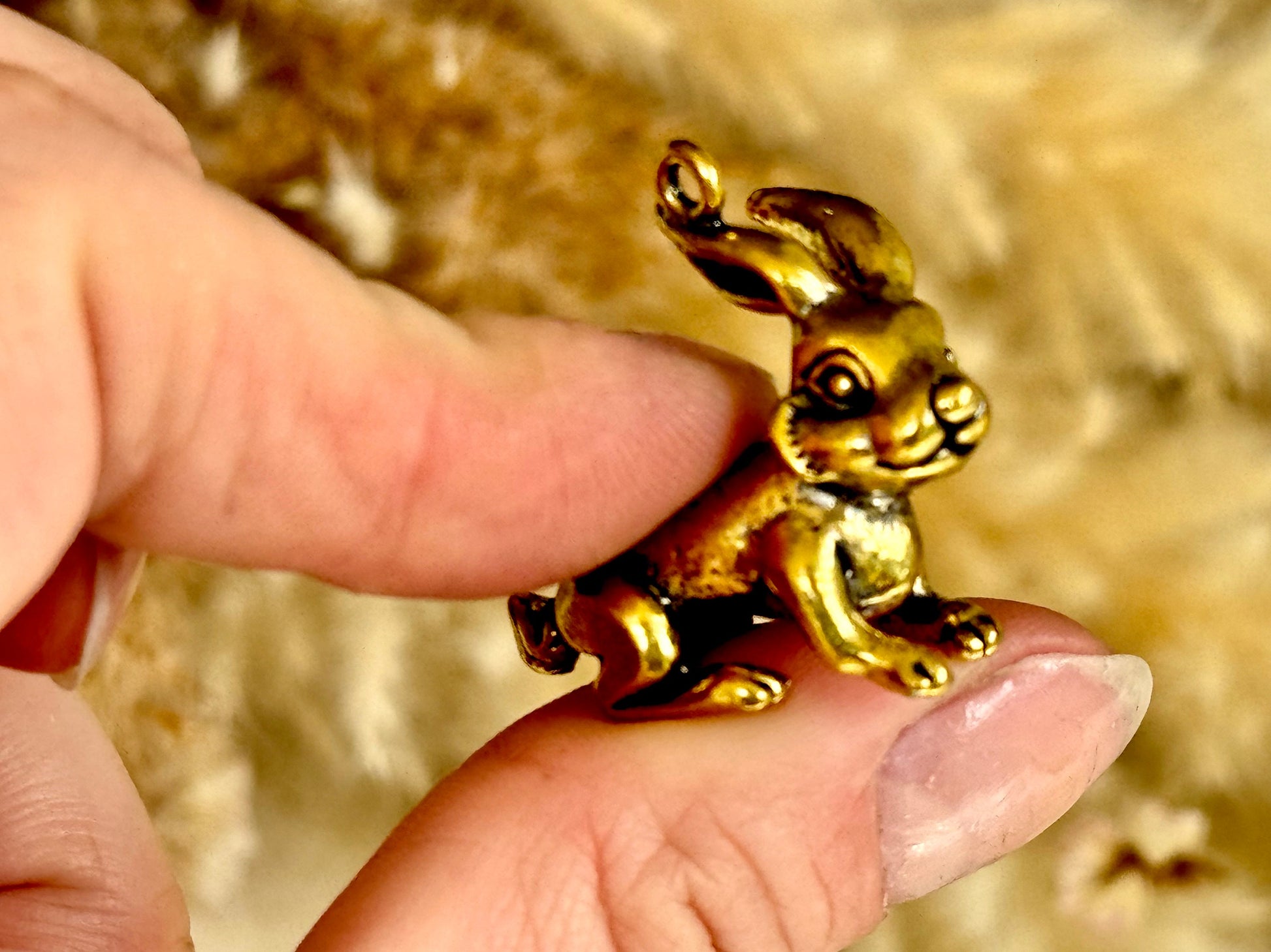 Cute rabbit solid brass keyring, little bunny figurine, rabbit fob, Solid Brass pendant