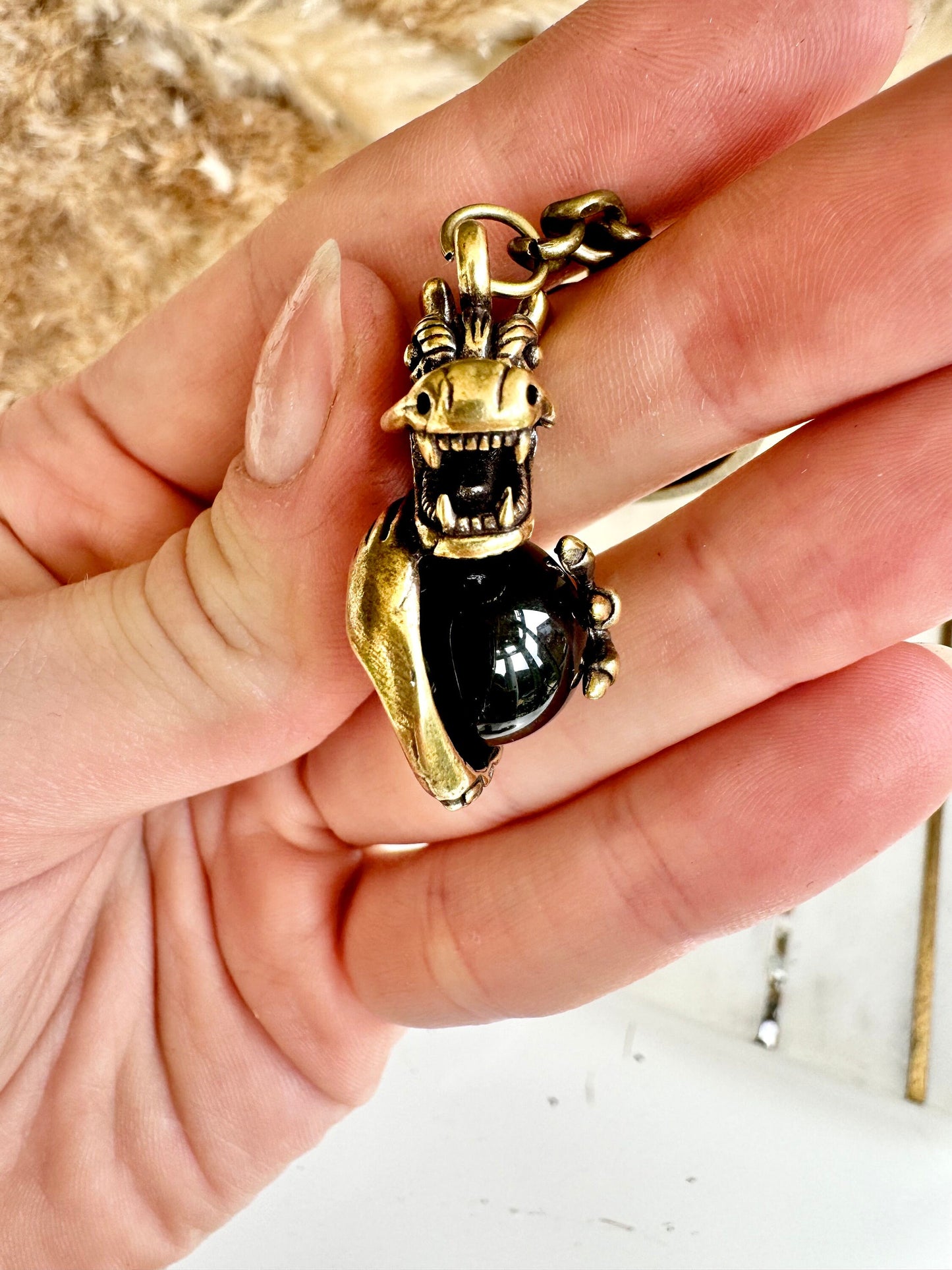 Solid Brass Dragon holding a globe Keychain, Brass Dragon pendant, fine craftsmanship dragon Key Ring