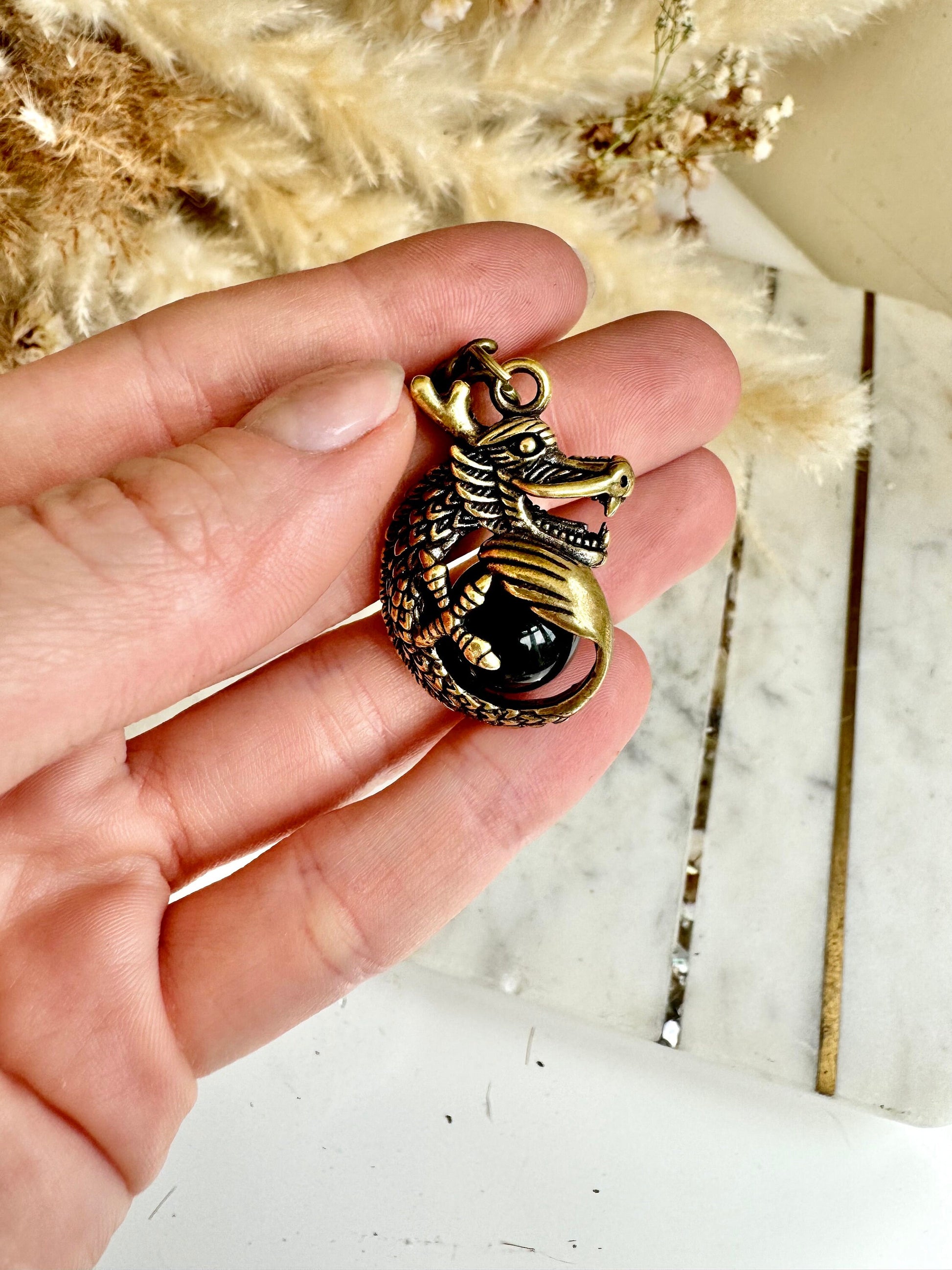 Solid Brass Dragon holding a globe Keychain, Brass Dragon pendant, fine craftsmanship dragon Key Ring