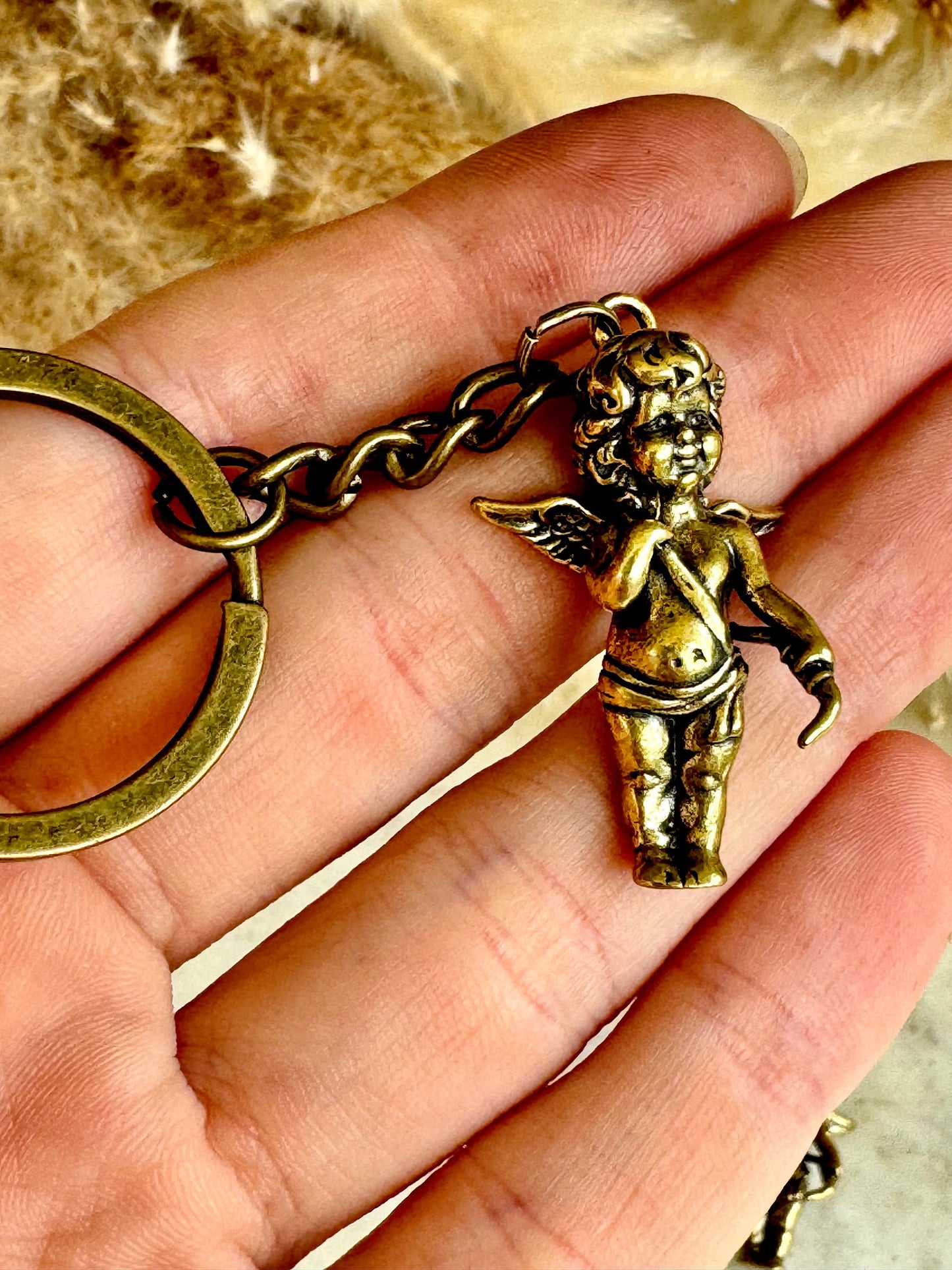 Cupid solid brass keyring, The god of Love fine pendant, Cherub keychain, true love gift, Adorable little gift, Gift for loved ones