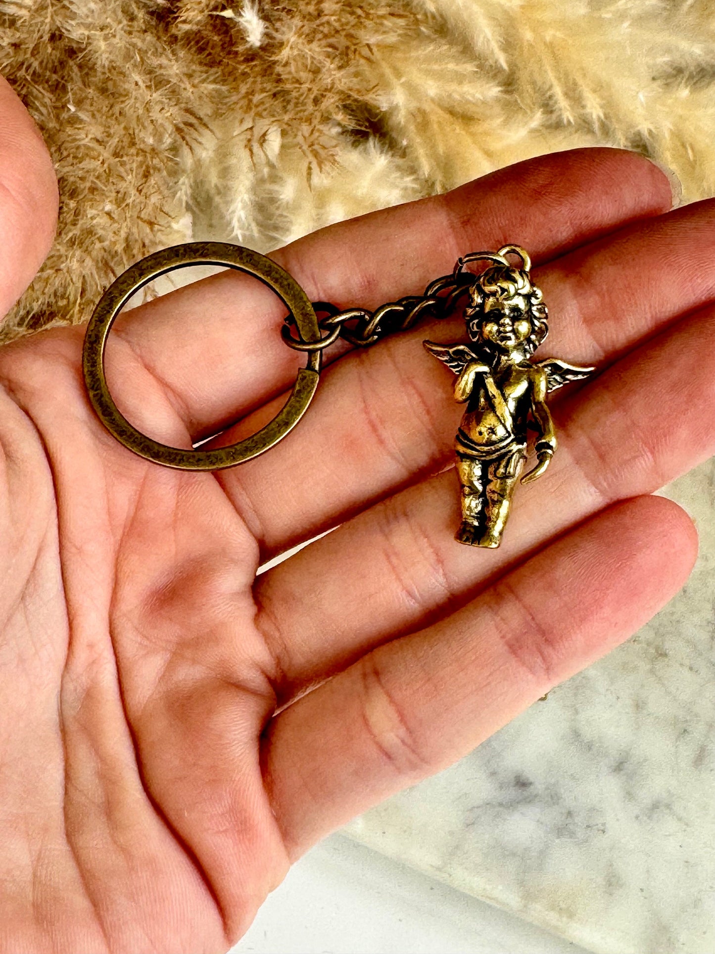 Cupid solid brass keyring, The god of Love fine pendant, Cherub keychain, true love gift, Adorable little gift, Gift for loved ones
