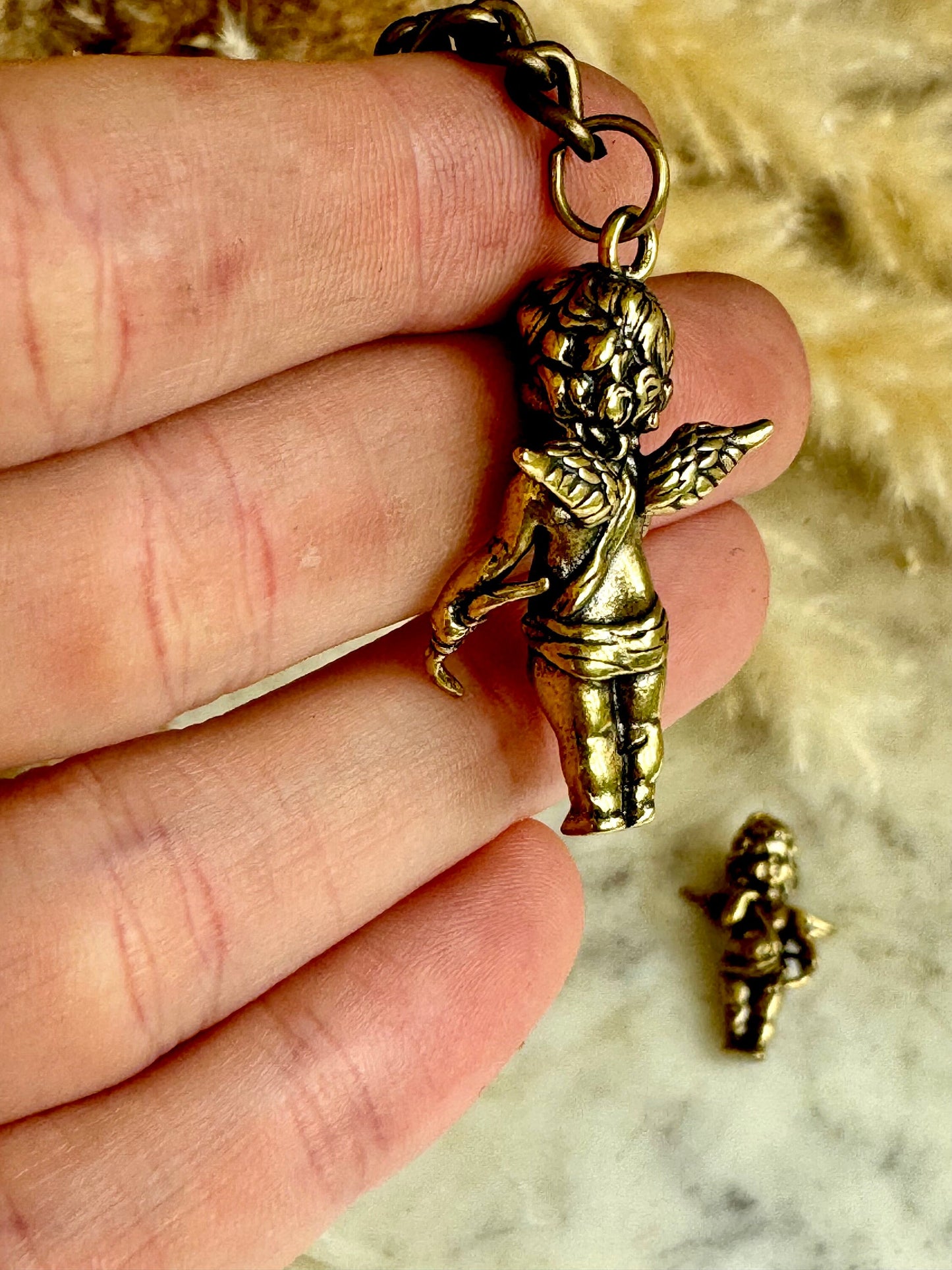 Cupid solid brass keyring, The god of Love fine pendant, Cherub keychain, true love gift, Adorable little gift, Gift for loved ones