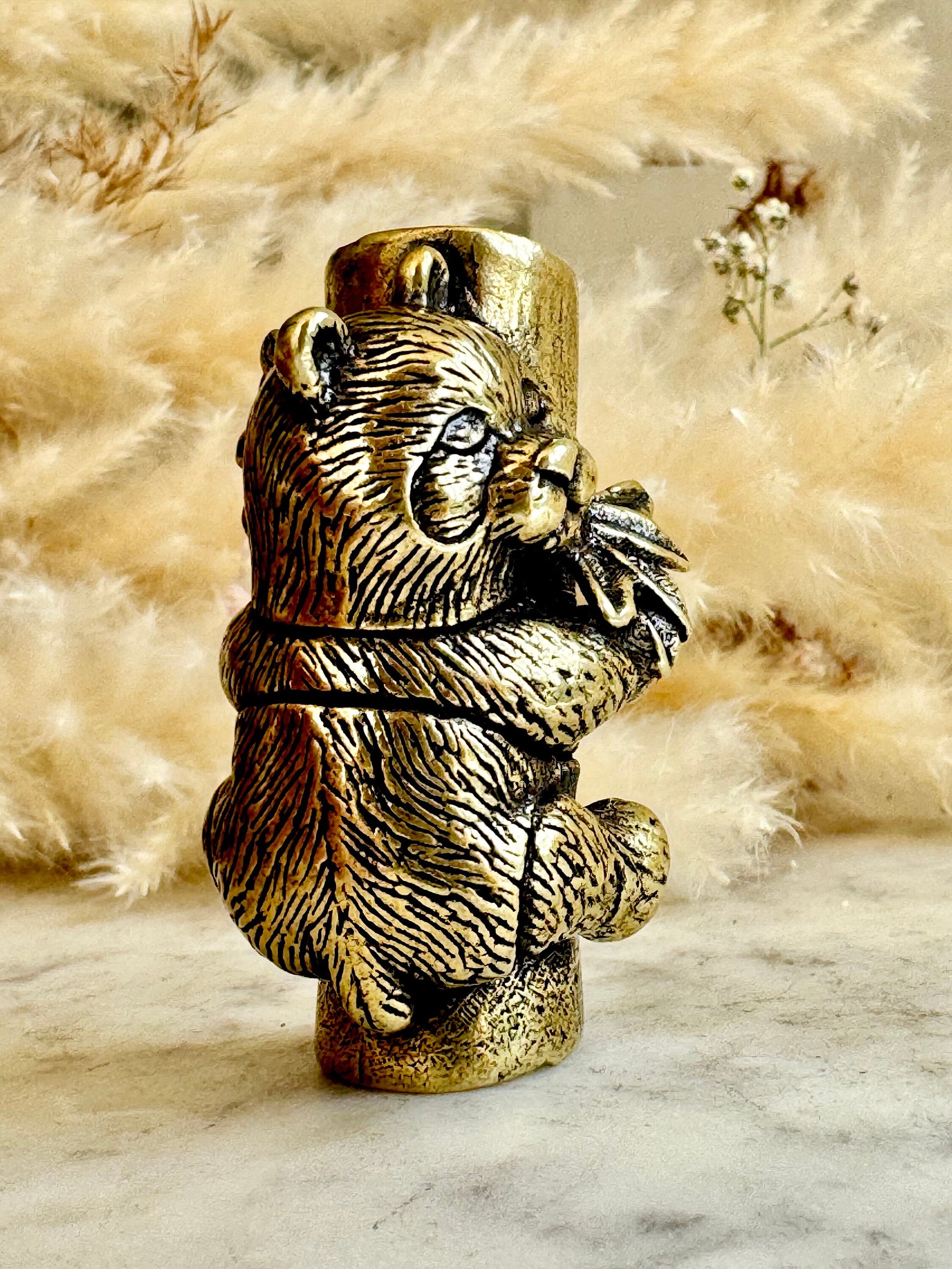Endearing Baby Panda figurine, Solid brass sleeping panda miniature, Panda with Bamboo sculpture, panda paperweight, Small but heavy panda