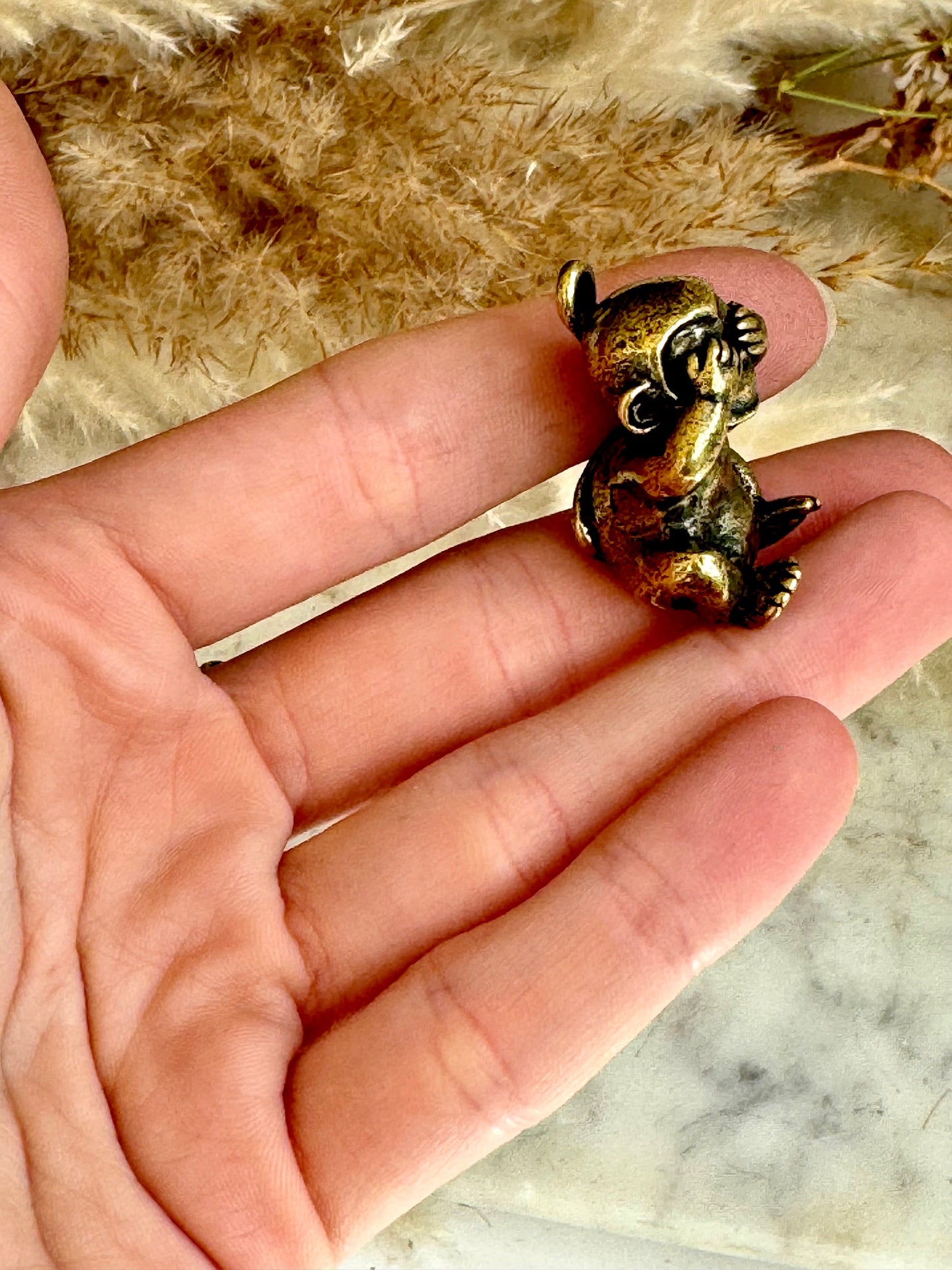 Solid Brass No See Monkey Keyring, Miniature Three Wise Monkey, Mizaru Charm, traditional Style See Hear Speak No Evil Monkeys Keychain
