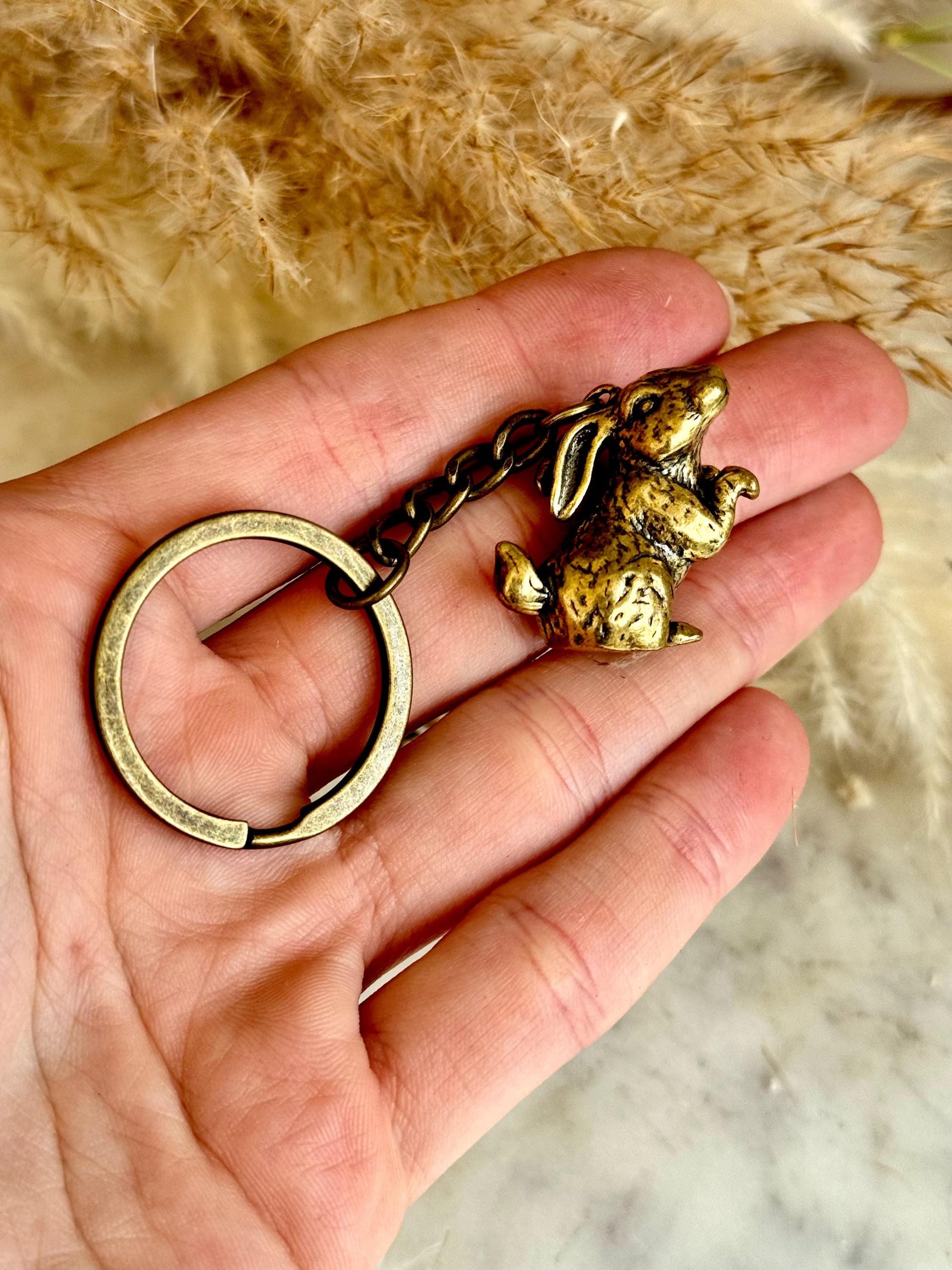 Solid brass adorable bunny pendant, metal rabbit figurine, happy hare charm, bunny gentlemen ornament