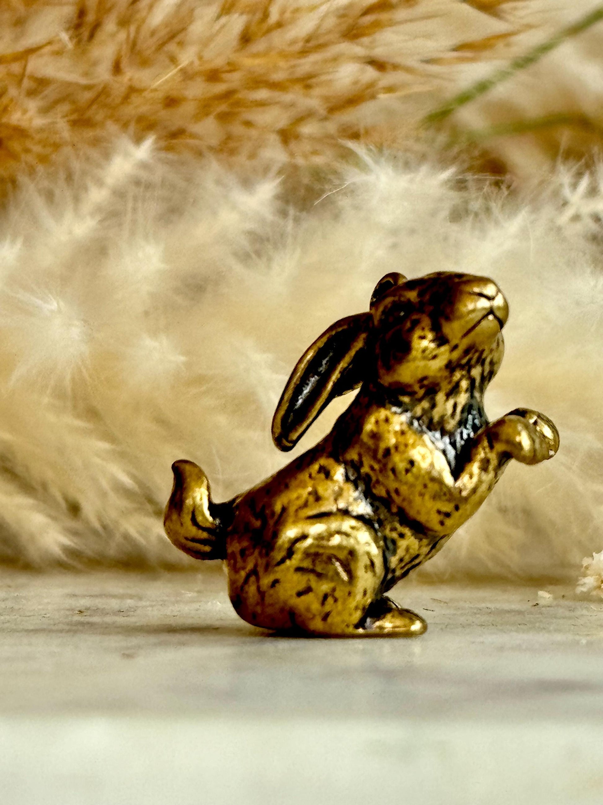 Solid brass adorable bunny pendant, metal rabbit figurine, happy hare charm, bunny gentlemen ornament