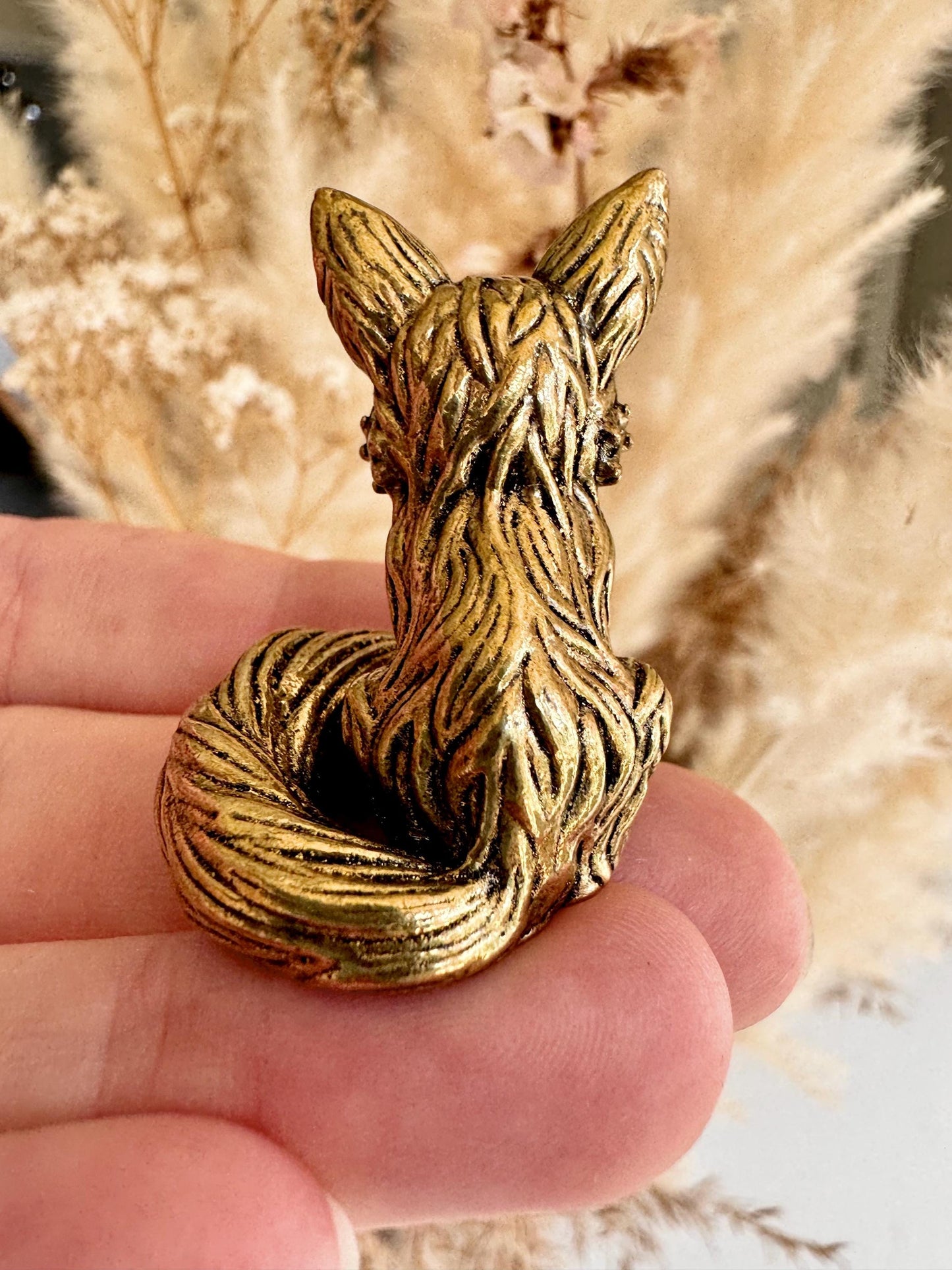 Cute statuette of baby fennec fox, solid brass fox figurine, adorable desktop decoration fox, fox pup ornament