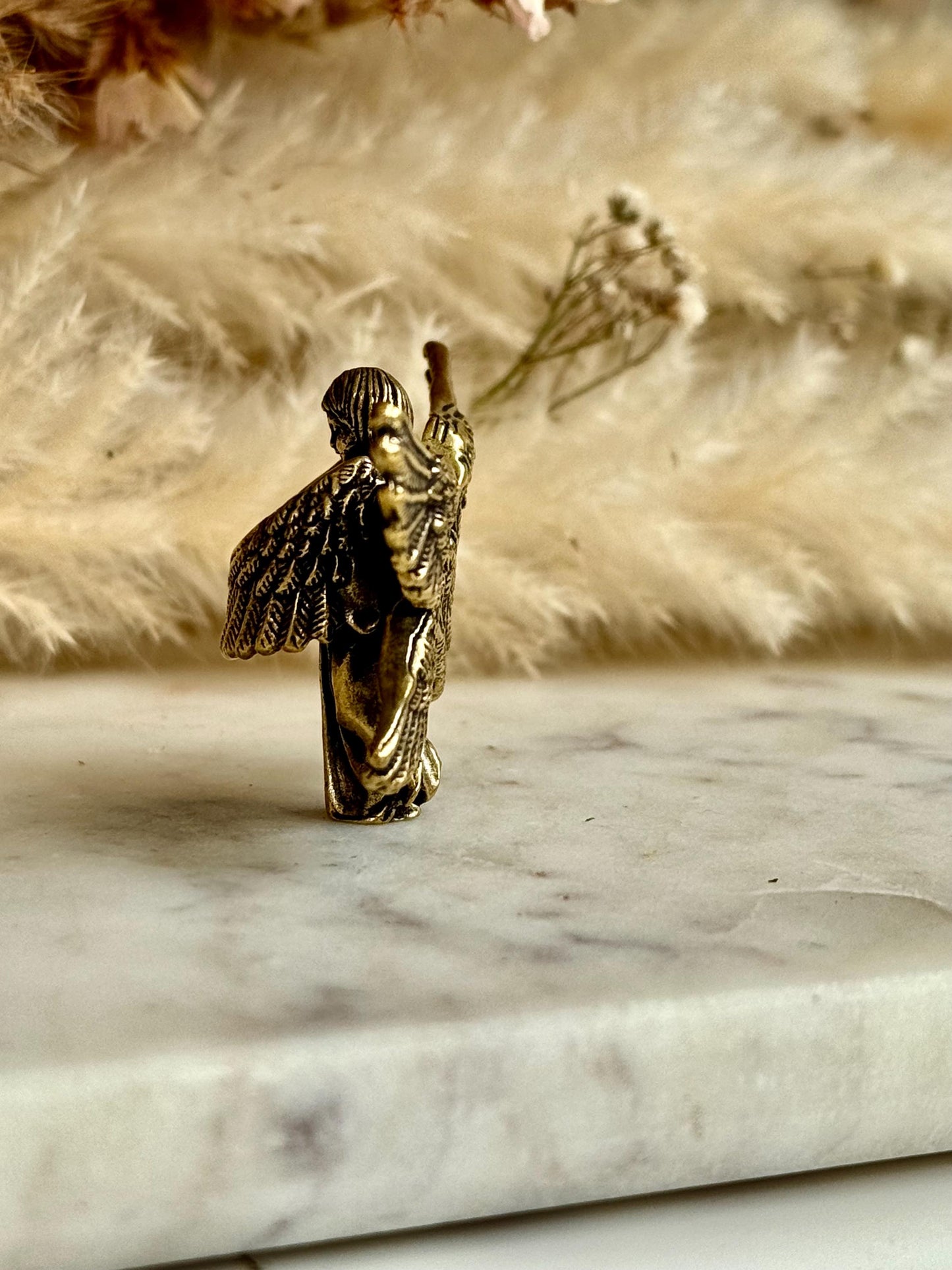 Solid brass Angel protector figurine, Guardian ornament, Brass angel with six wings figurine, Christmas gift, praying angel statue