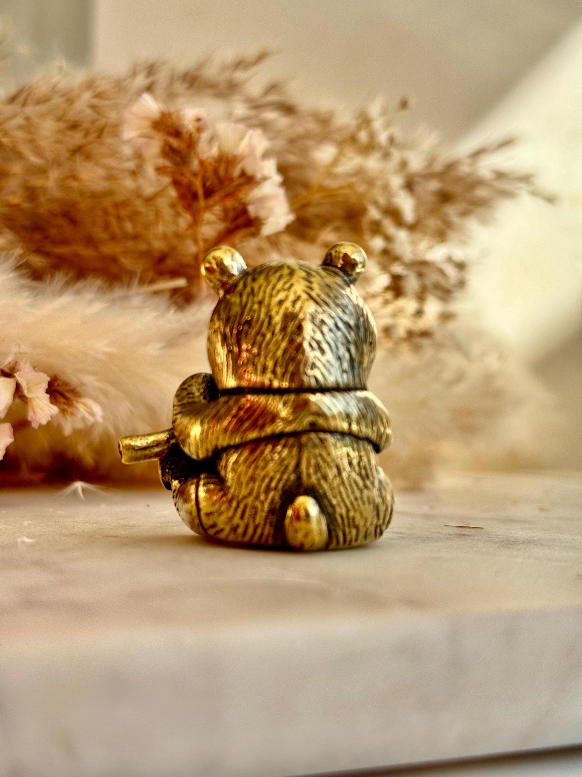 Endearing Baby Panda Eating Bamboo figurine, Solid brass adorable panda miniature, Panda with Bamboo sculpture, panda paperweight,
