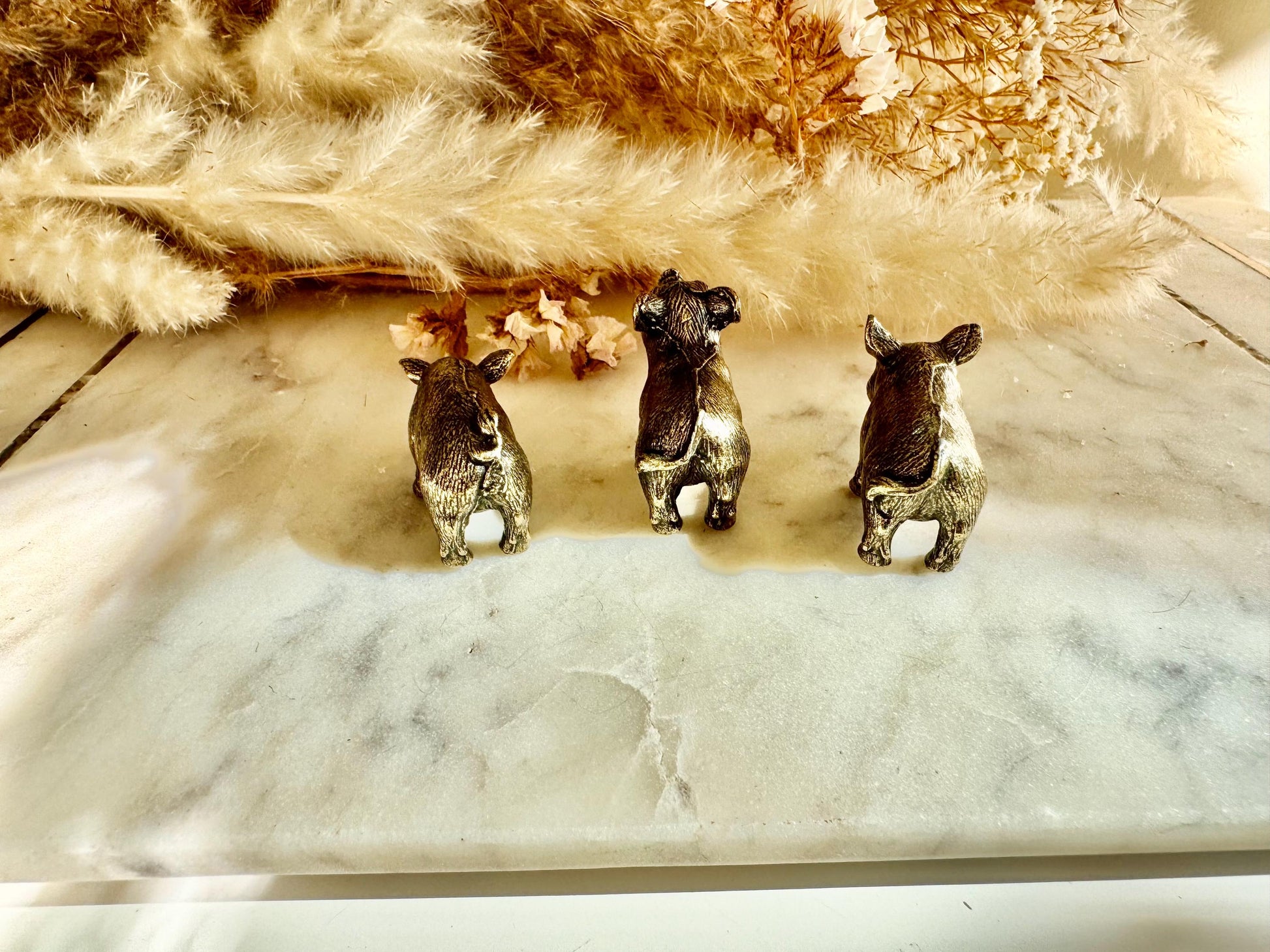 Happy little piggies fine workmanship solid brass miniature, lost wax casting figurine, three little pig figurine, cute animal sculpture