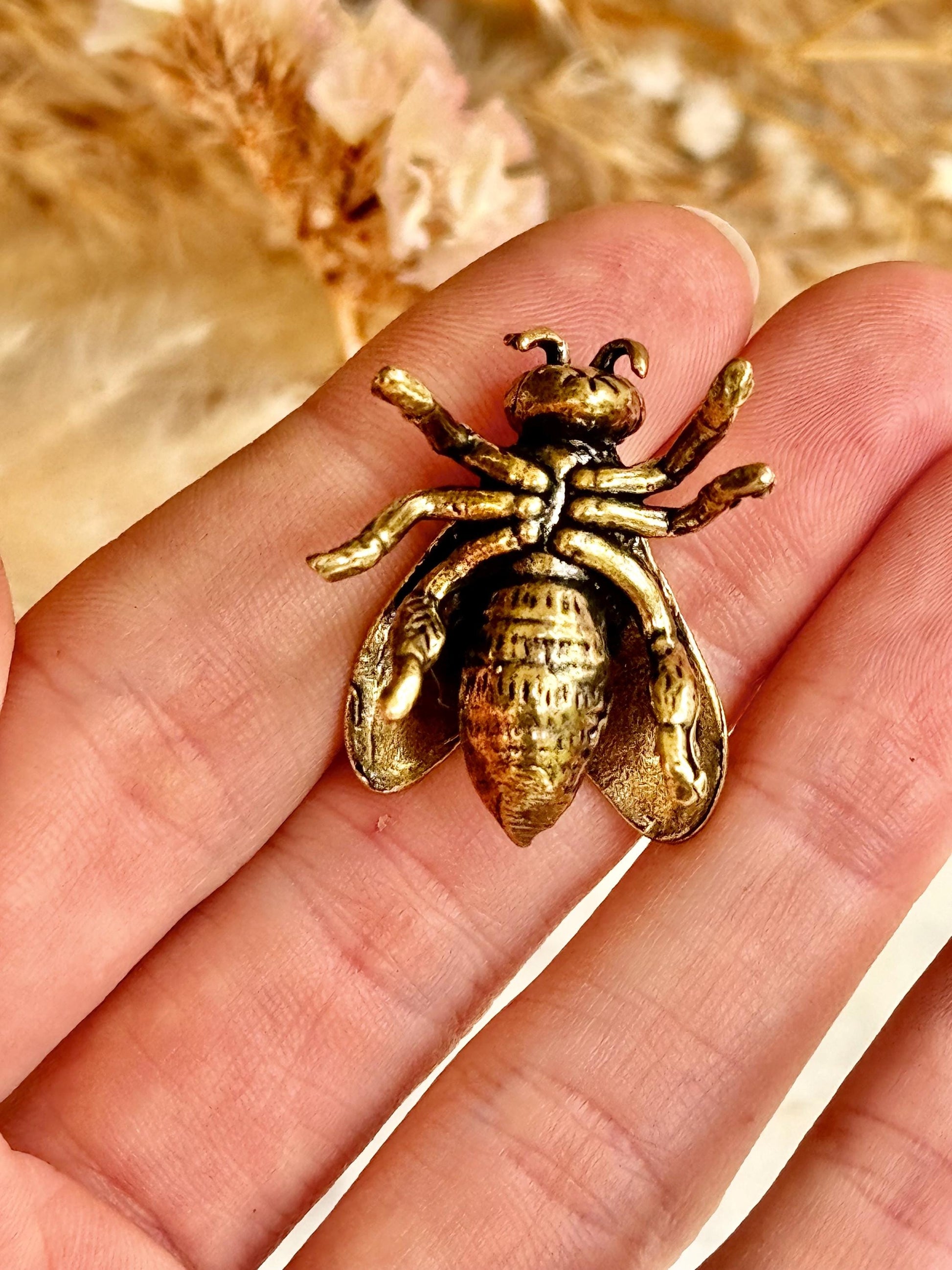 Realistic Solid brass Bee ornament, solid brass Diptera figurine, Fly Statuette, insect pot decor, cute little insect gift, insect lover gif