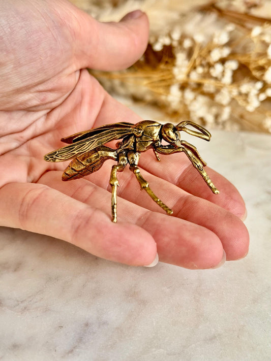 Solid Brass Nature Bee Creations: Intricately Detailed Insect Sculptures in Timeless Brass, Hornet figurine, bee lover gift