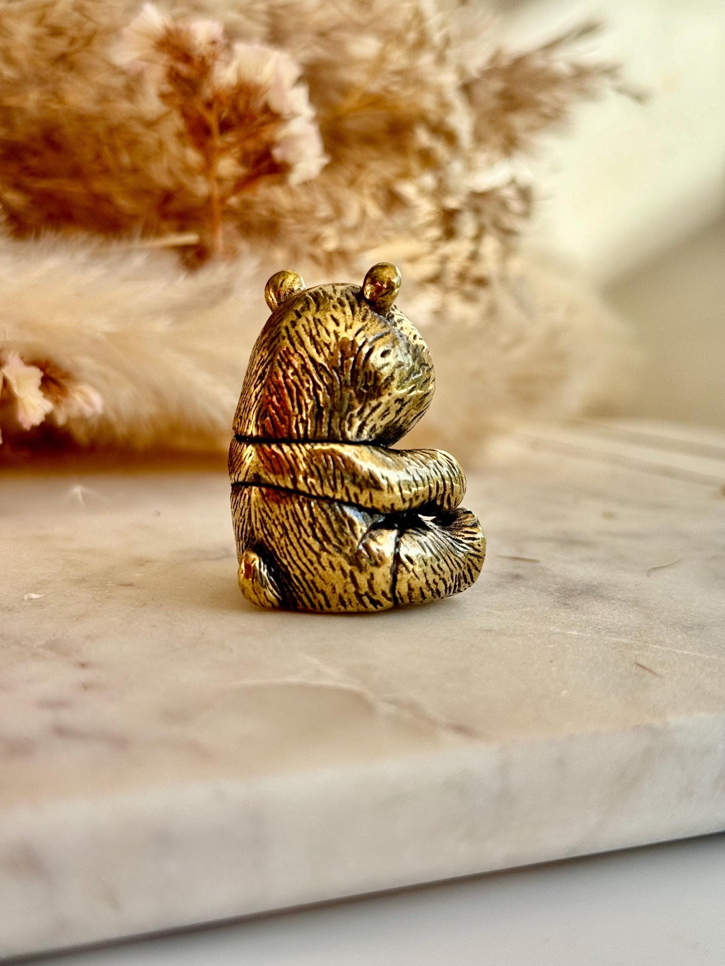 Endearing Baby Panda Eating Bamboo figurine, Solid brass adorable panda miniature, Panda with Bamboo sculpture, panda paperweight,