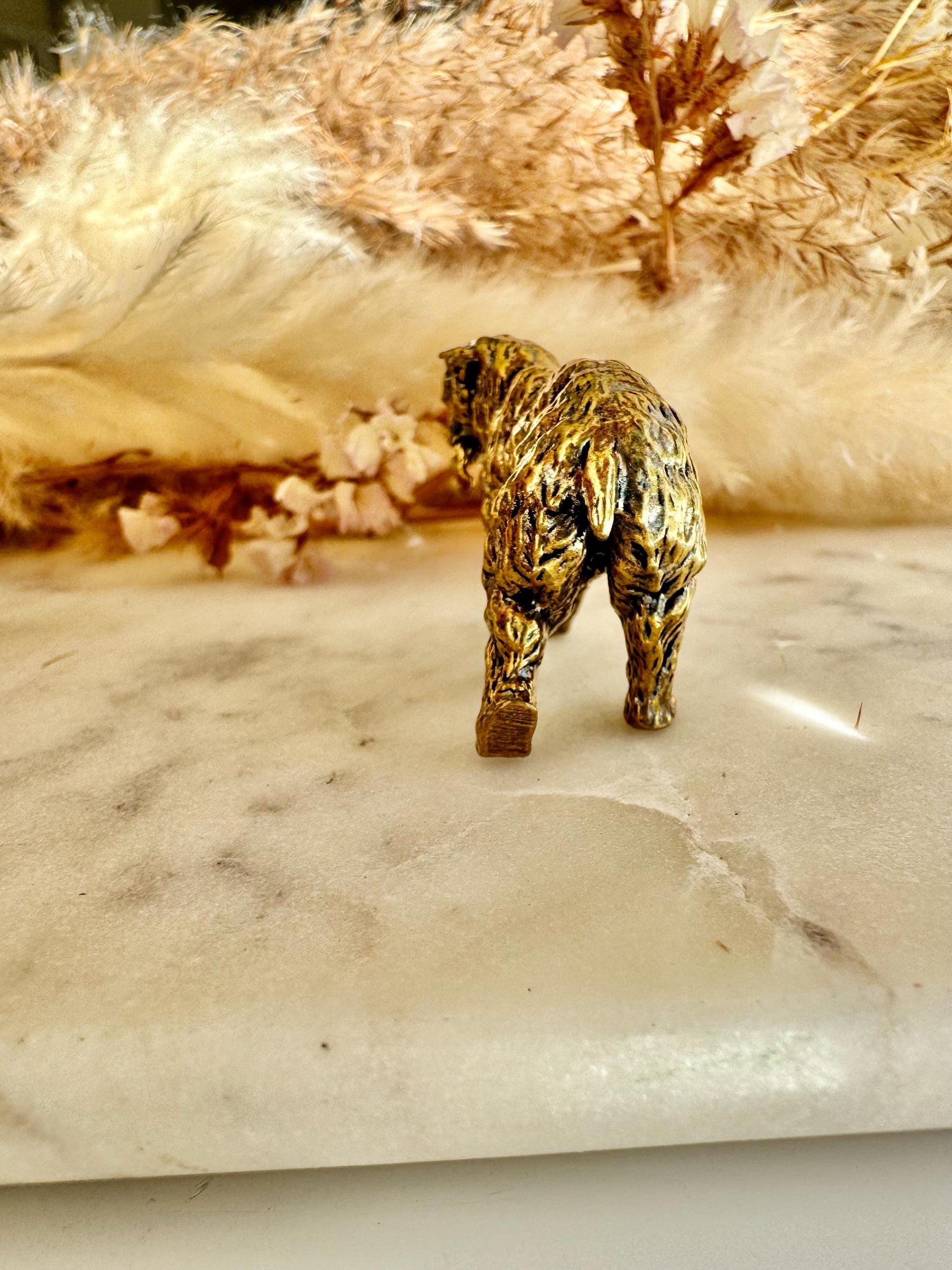 Fine workmanship Grizzly bear with salmon ornament, Solid Brass Bear Miniature, Brown Bear Figurine, Collectible Gift