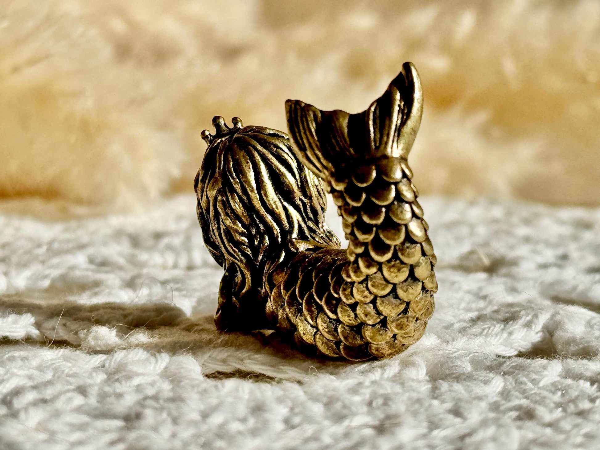 Dreaming Mermaid Solid brass Figurine, Fairy Garden Miniature Lovely Little Mermaid Figurine Desktop or Shelf Decor