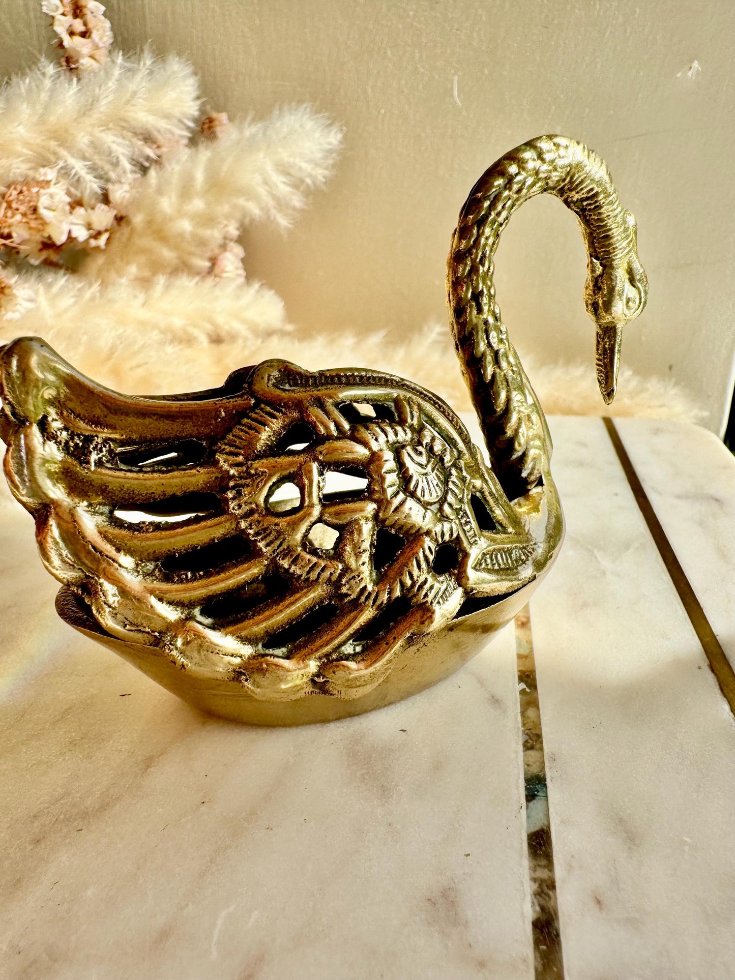 Exquisite 19th Century Antique Brass Swan Figurine, Vintage bird ornament, Swan Home Decor, birds Lover Gift